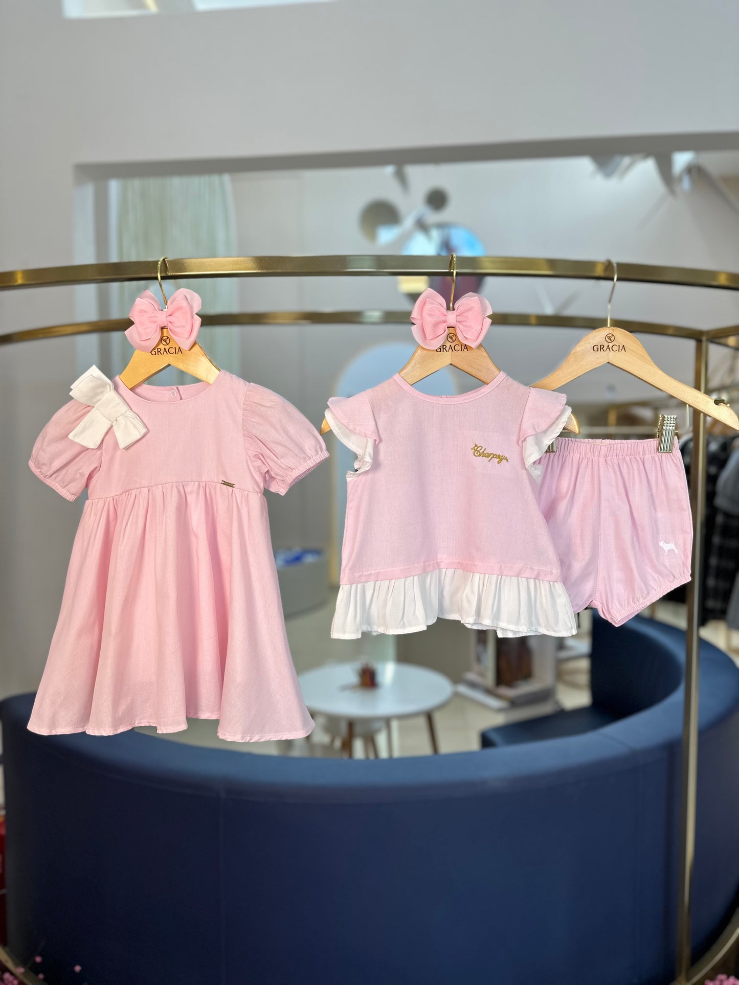 Conjunto Bebê Bata e Shorts de Algodão Rosa - Charpey
