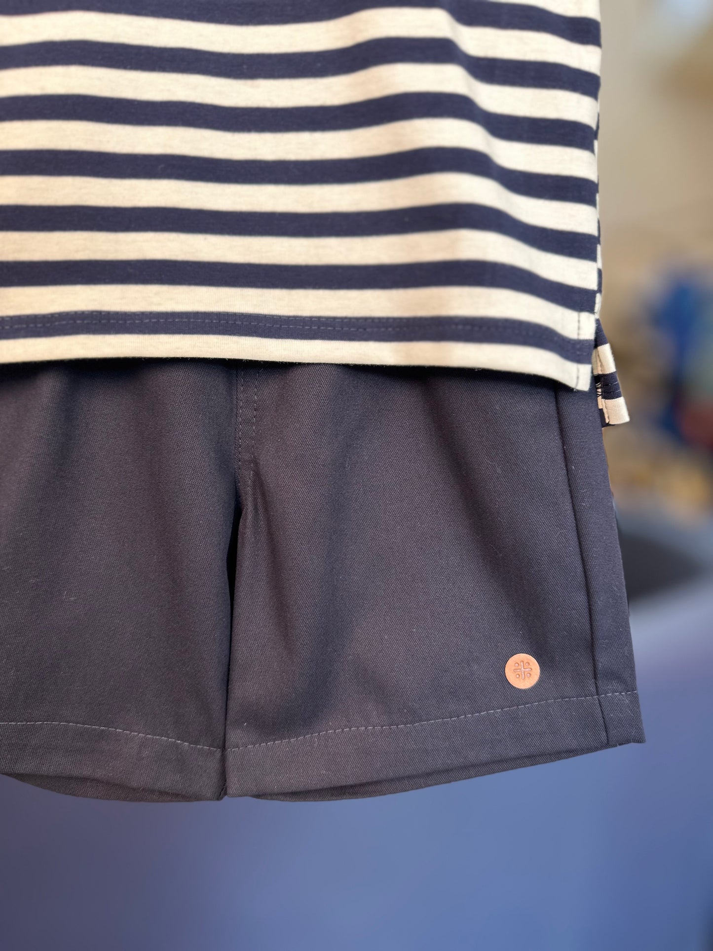 Conjunto Infantil Polo Listras e Bermuda Sarja Marinho - Um Mais Um