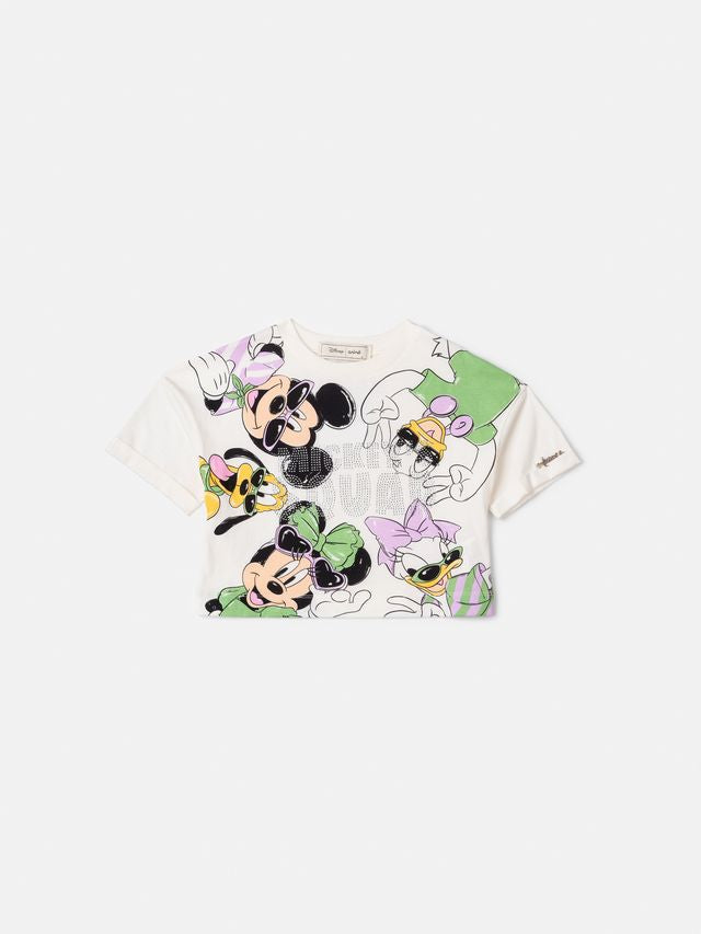 Conjunto Infantil Blusa Mickey & Minnie Shorts Sarja Pistache Disney - Animê