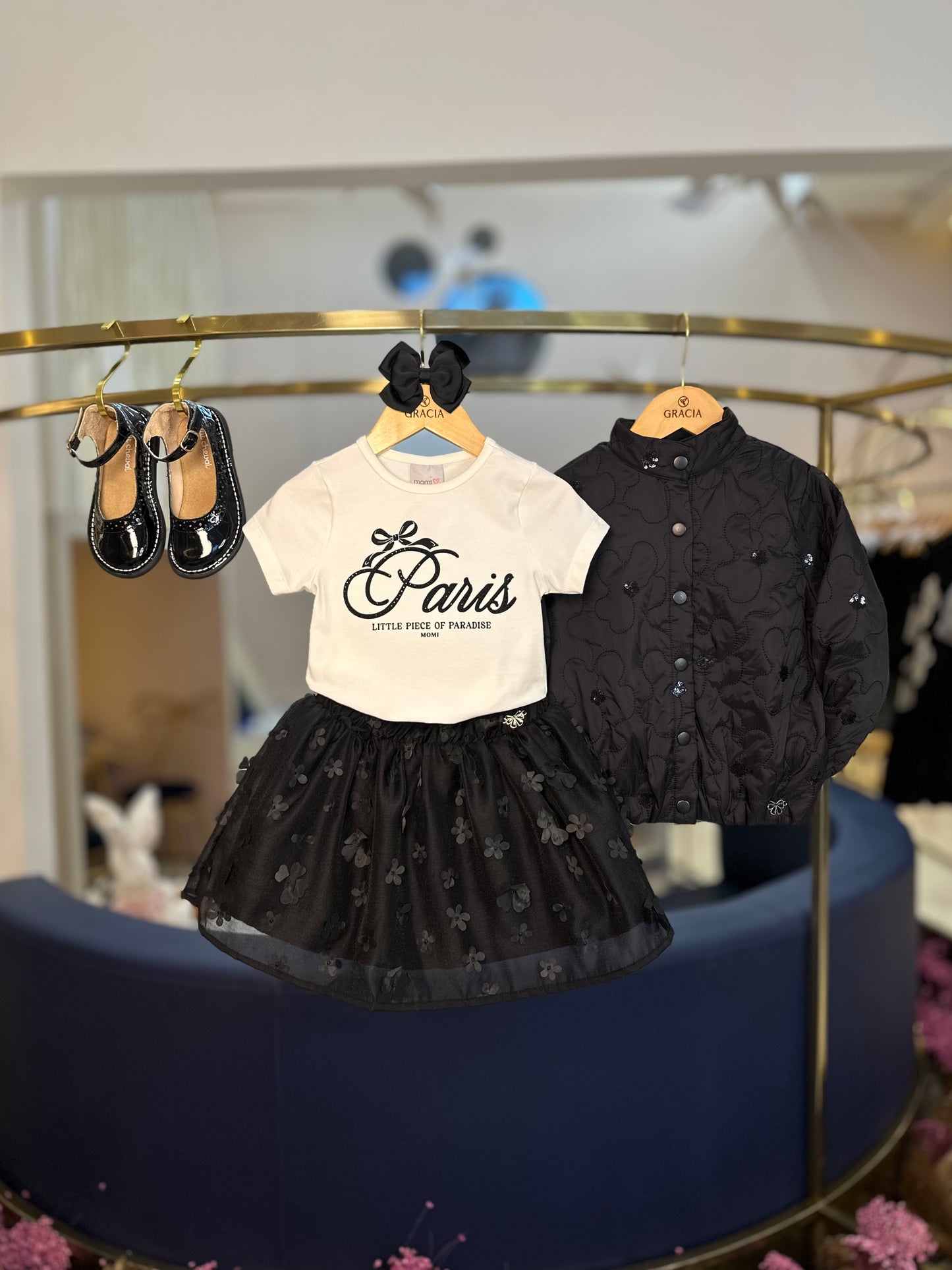 Conjunto Infantil Paris Blusa e Saia Tule Flores - Momi