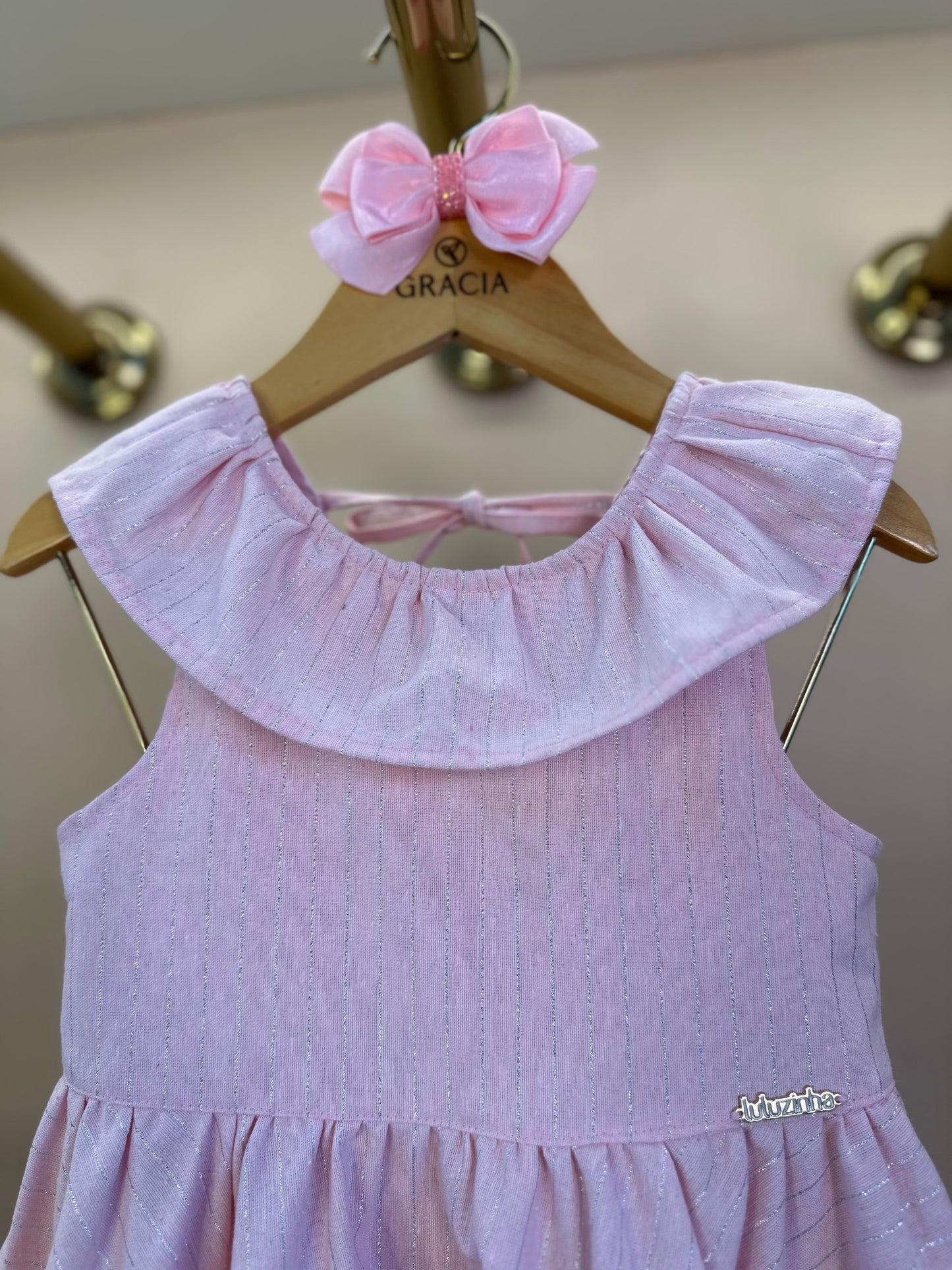 Vestido Infantil Rodado com Golinha Rosa - Luluzinha