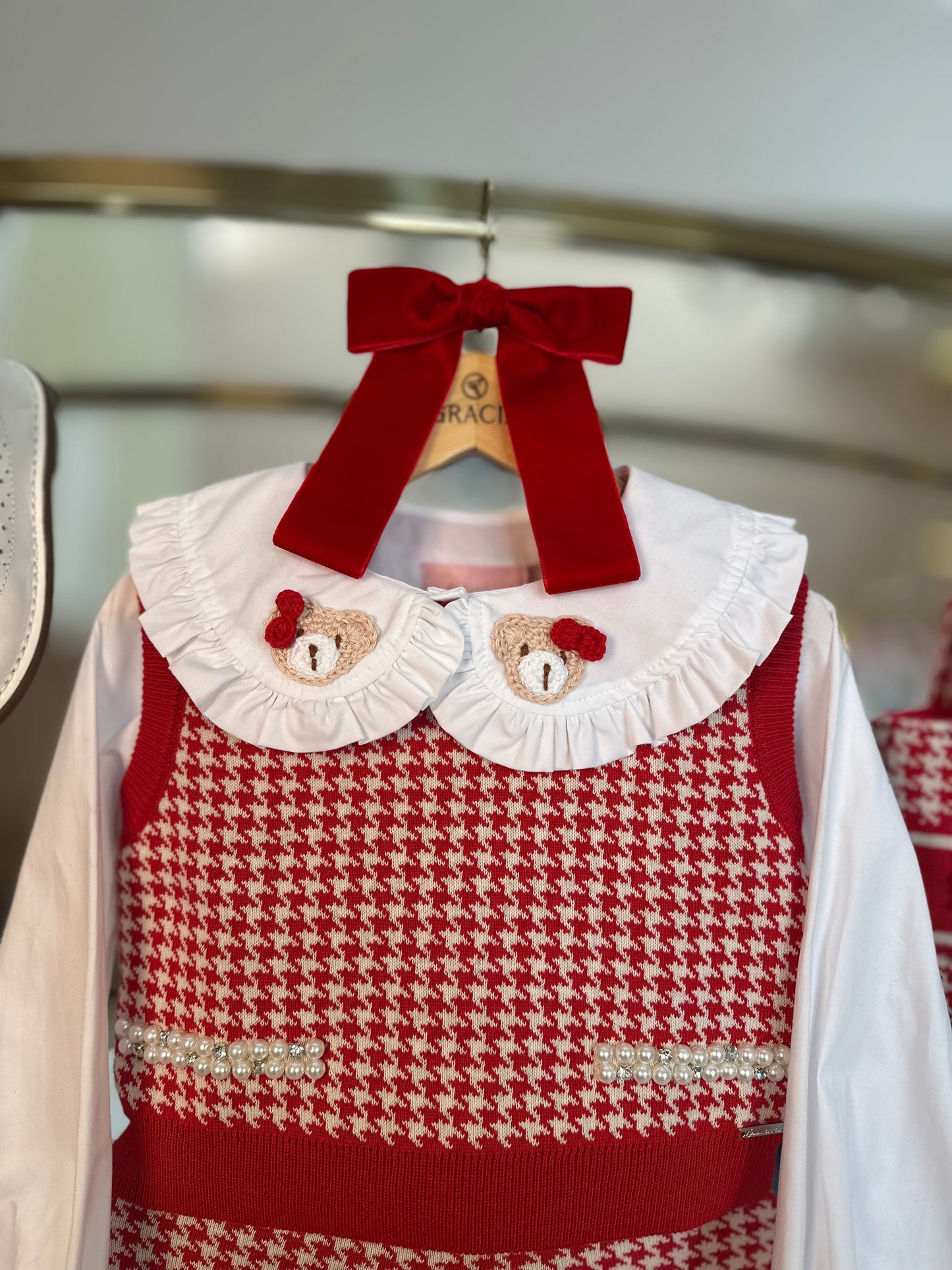 Conjunto Infantil Colete e Saia Tricot Pied Poule Prega - Pituchinhus