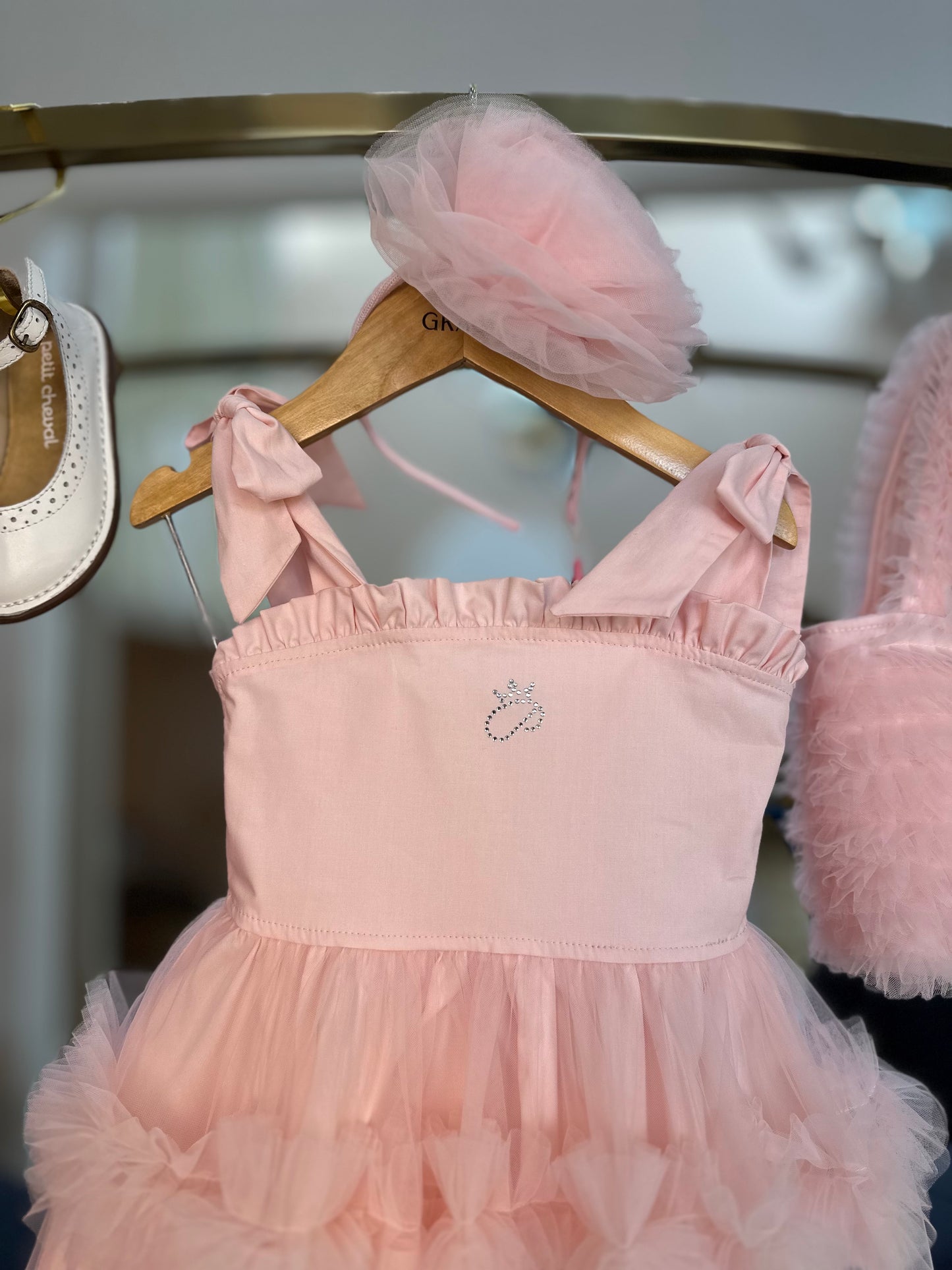 Vestido Infantil Festa Alça Laço e Frufru Tule Rosa Fada - Pituchinhus