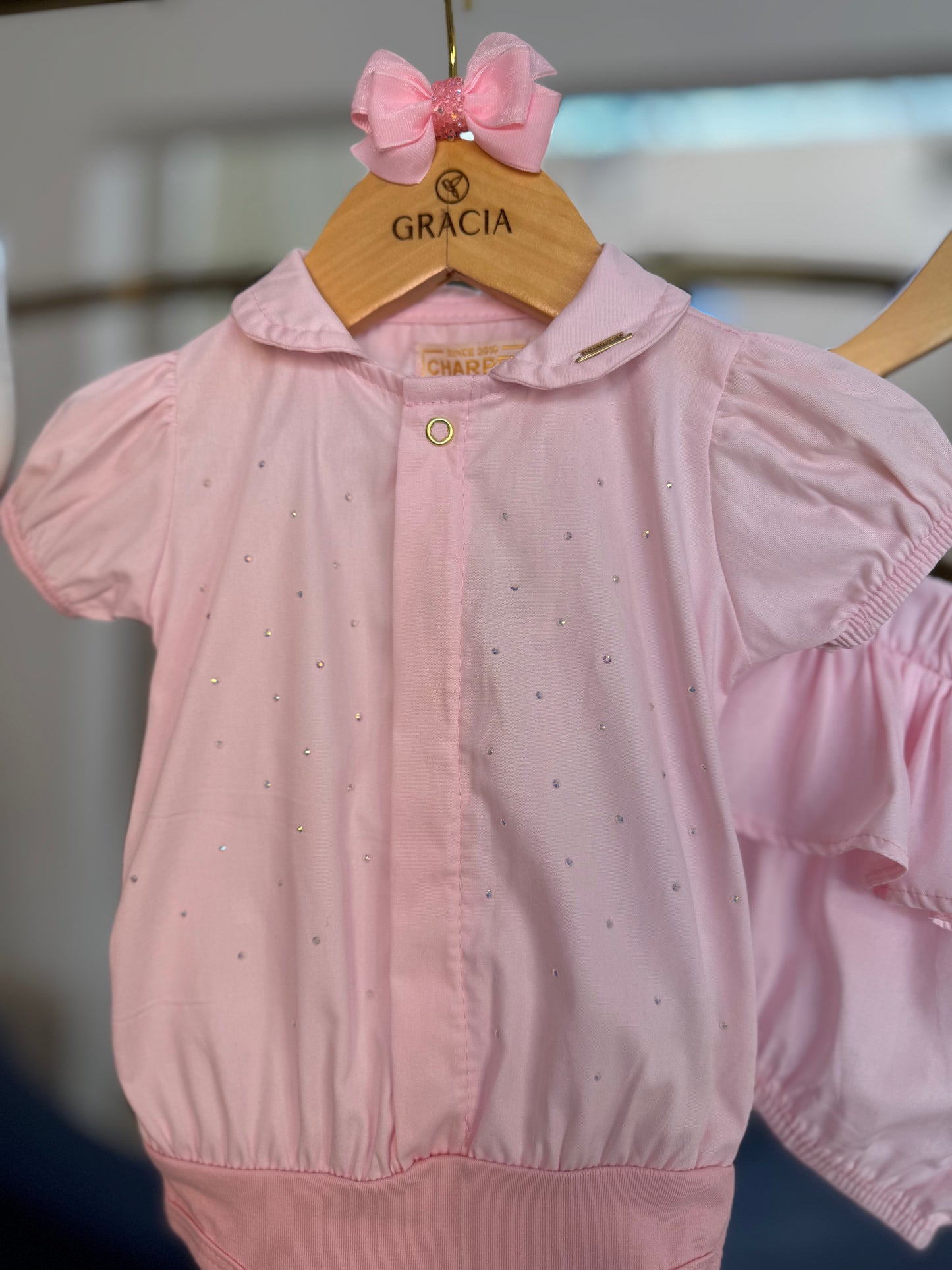 Conjunto Bebê Body e Shorts Algodão Aplicações Strass - Charpey