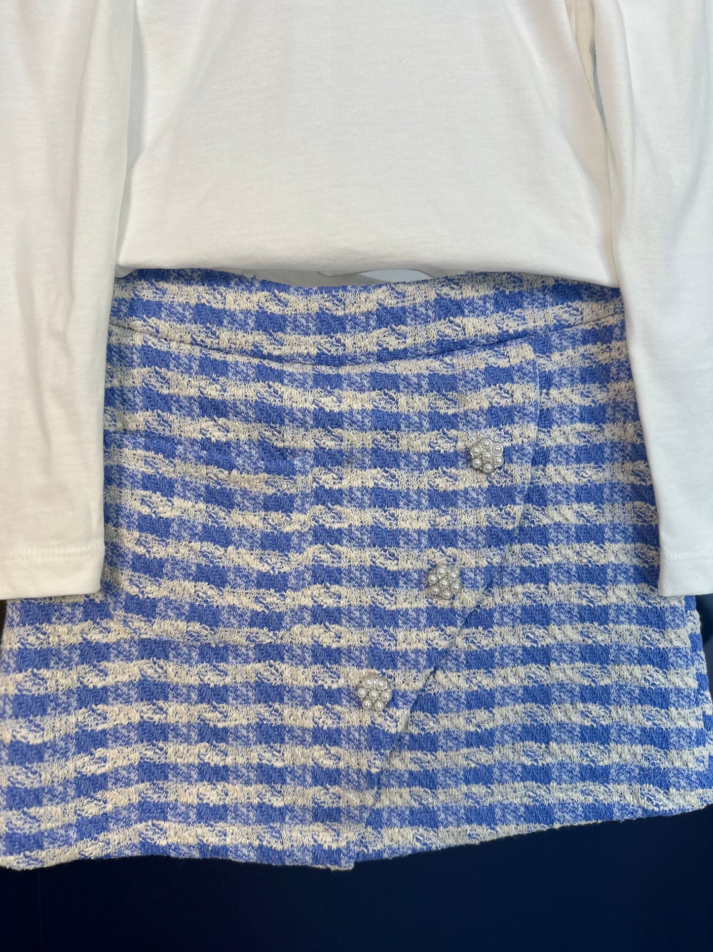 Conjunto Infantil Blusa ML de Algodão com Gola e Saia Malha Tweed com Botões - Beabá
