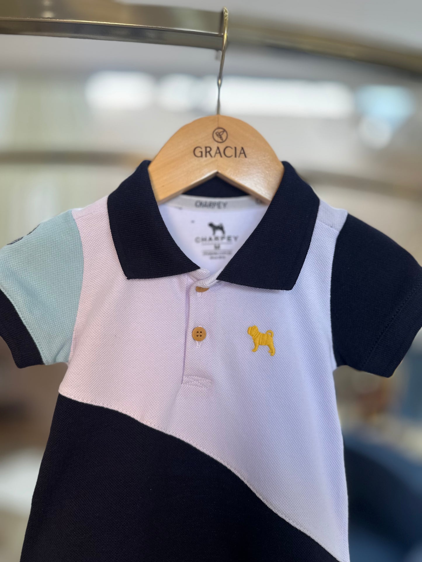 Macacão Bebê Piquet Marinho com Branco - Charpey