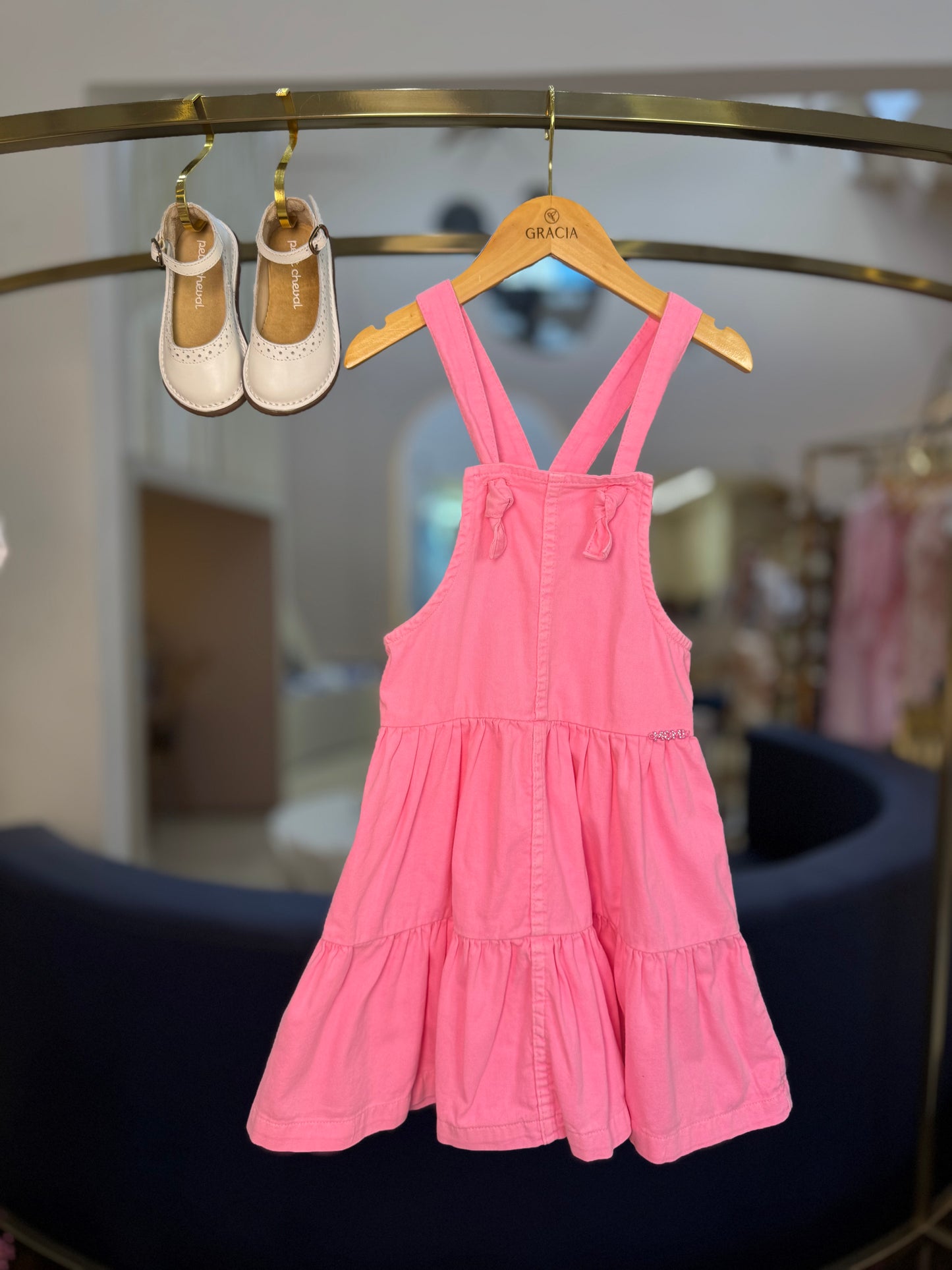 Salopete Infantil Sarja Rosa Fluor - Momi