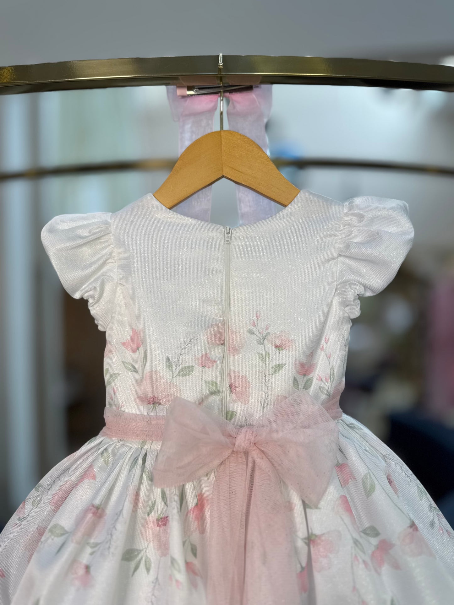 Vestido Infantil Festa Tule Rosa Flores - Petit Cherie