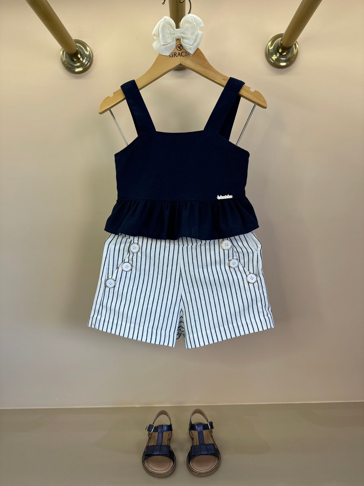 Conjunto Infantil Blusa Peplum e Shorts Navy - Luluzinha
