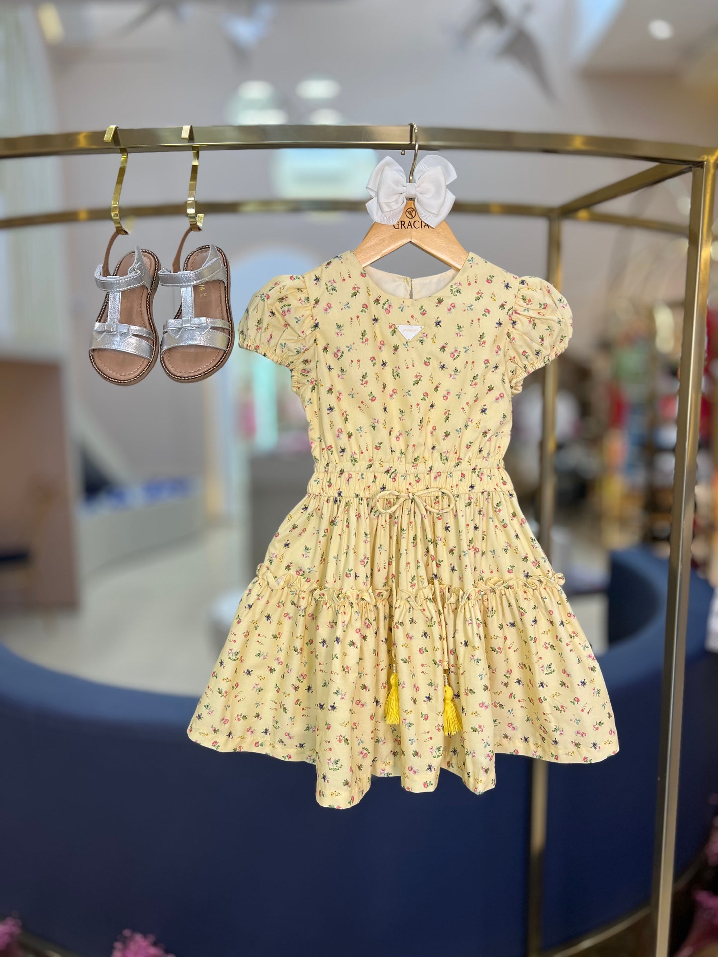 Vestido Bebê de Algodão Estampa Floral Amarelo - Um Mais Um