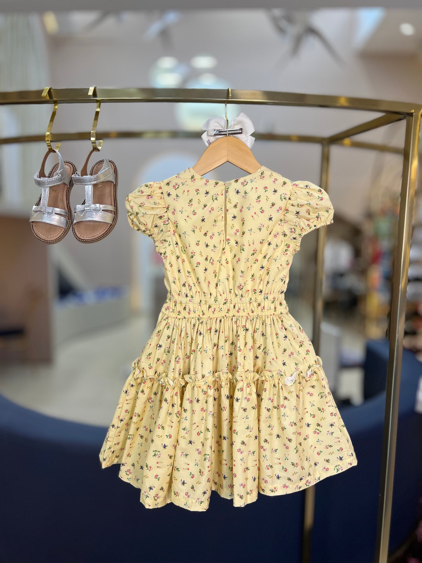 Vestido Bebê de Algodão Estampa Floral Amarelo - Um Mais Um