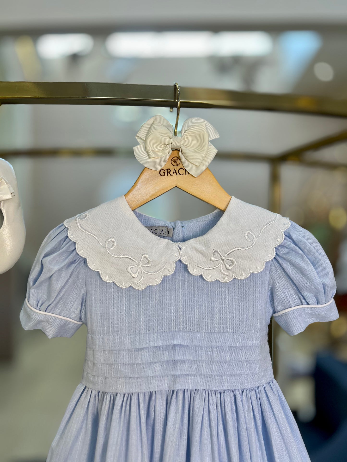Vestido Infantil Glória Cambraia Orgânica Azul - Gracia PRÉ-VENDA