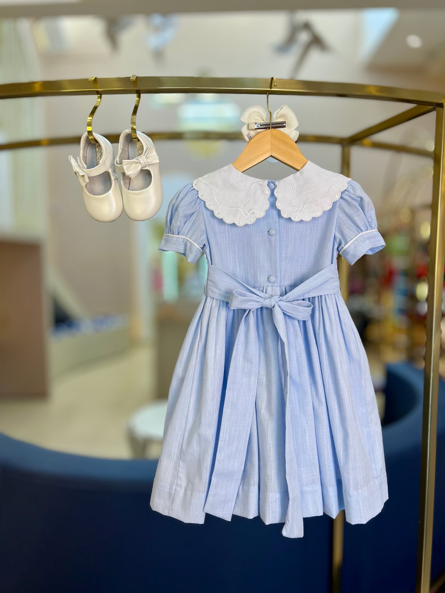 Vestido Infantil Glória Cambraia Orgânica Azul - Gracia PRÉ-VENDA