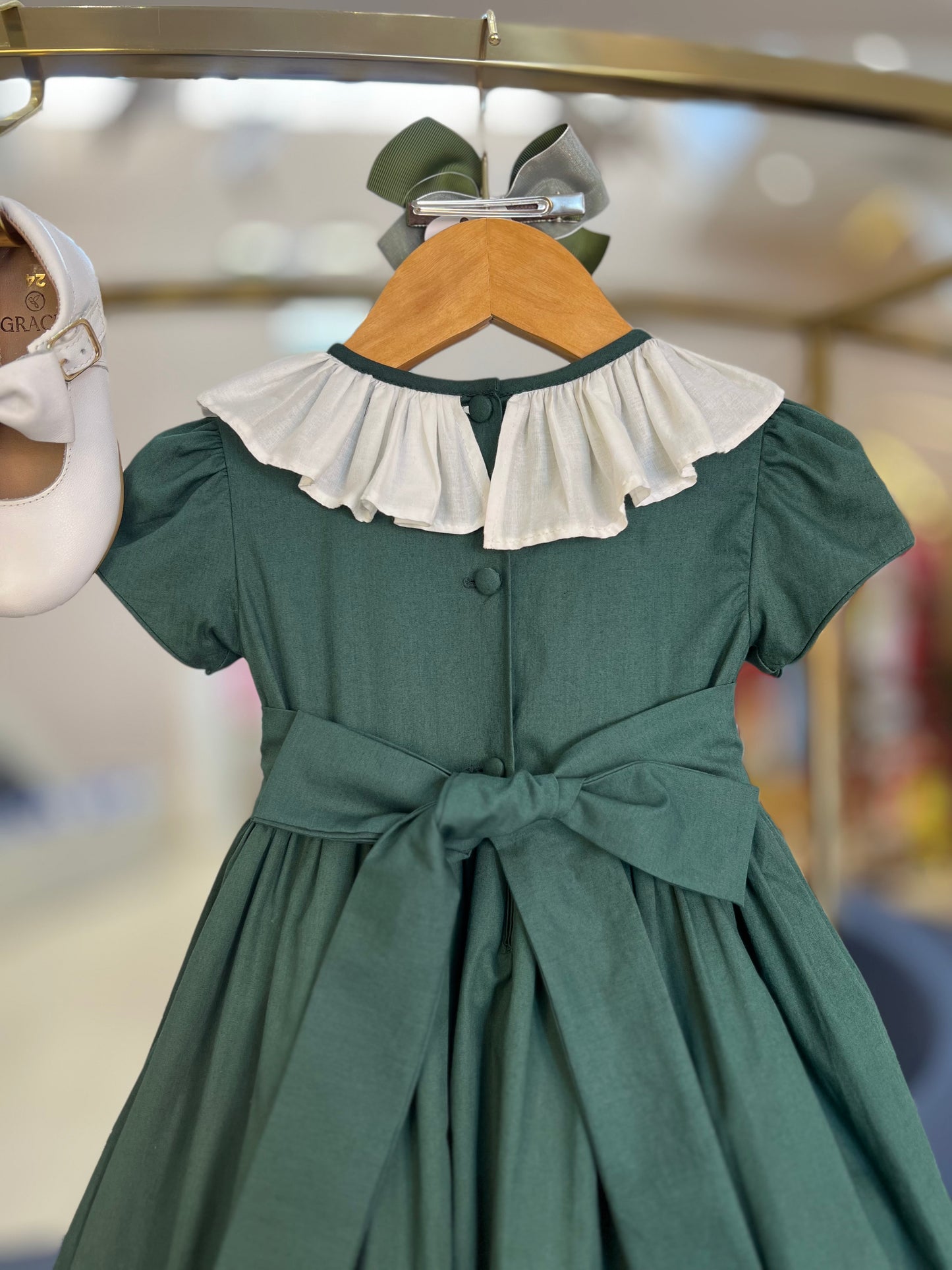 Vestido Infantil Clássico Algodão Amelie Verde - Gracia