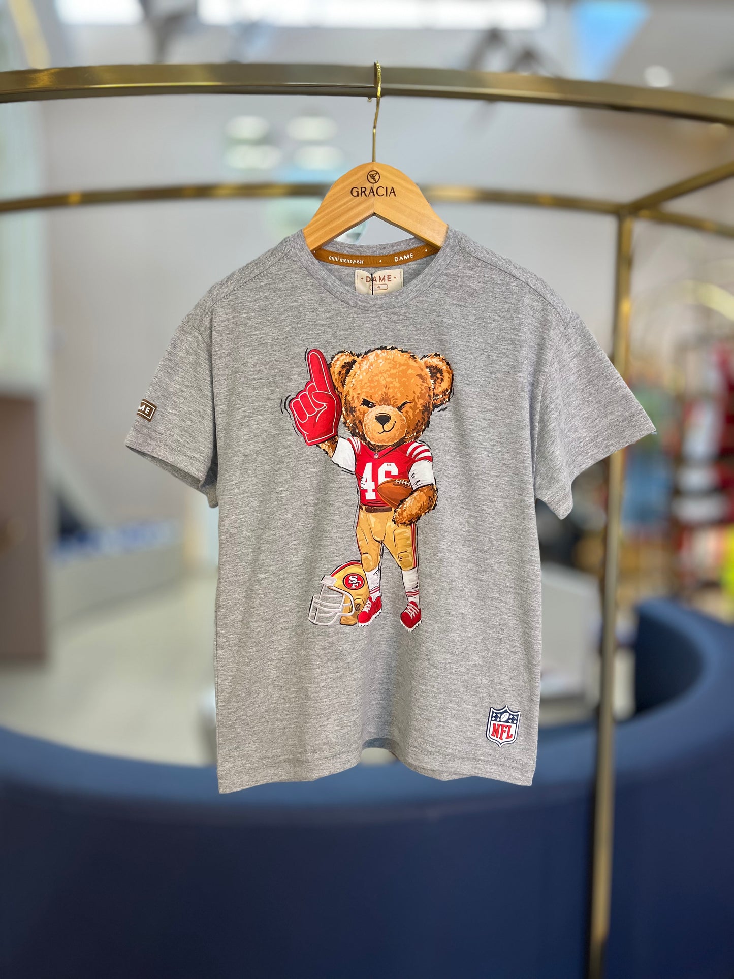 Camiseta Infantil Teddy Futebol NFL Cinza - Dame