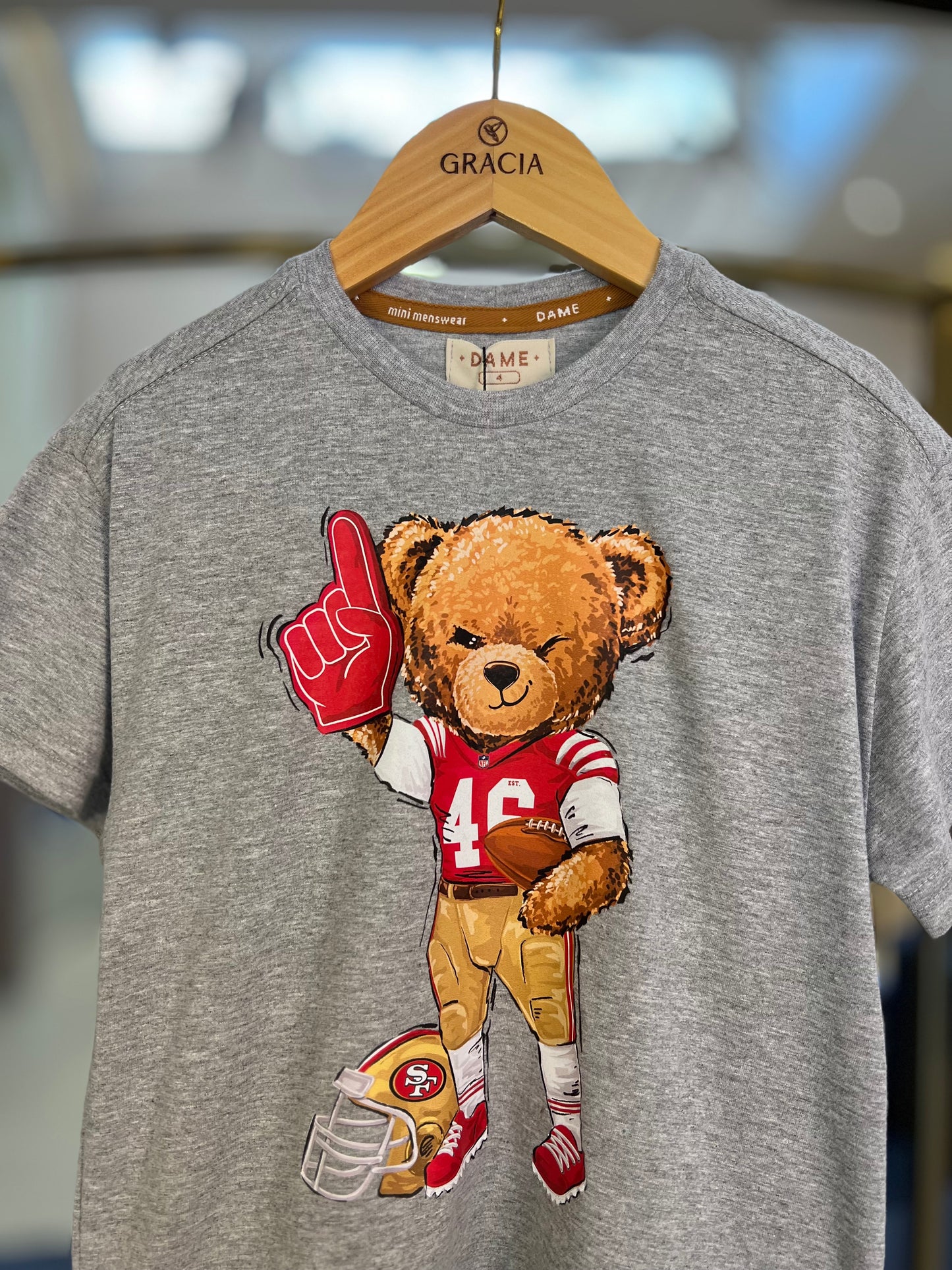 Camiseta Infantil Teddy Futebol NFL Cinza - Dame