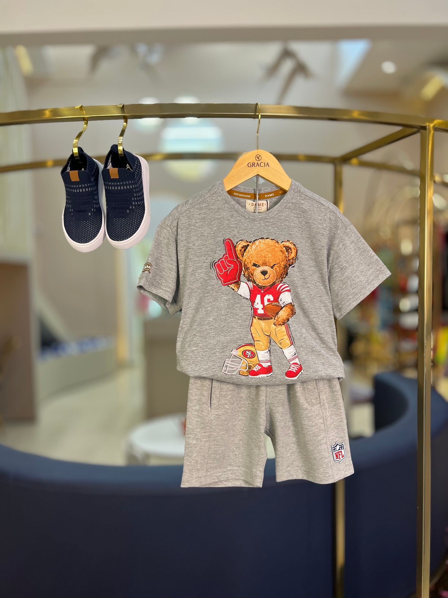 Camiseta Infantil Teddy Futebol NFL Cinza - Dame
