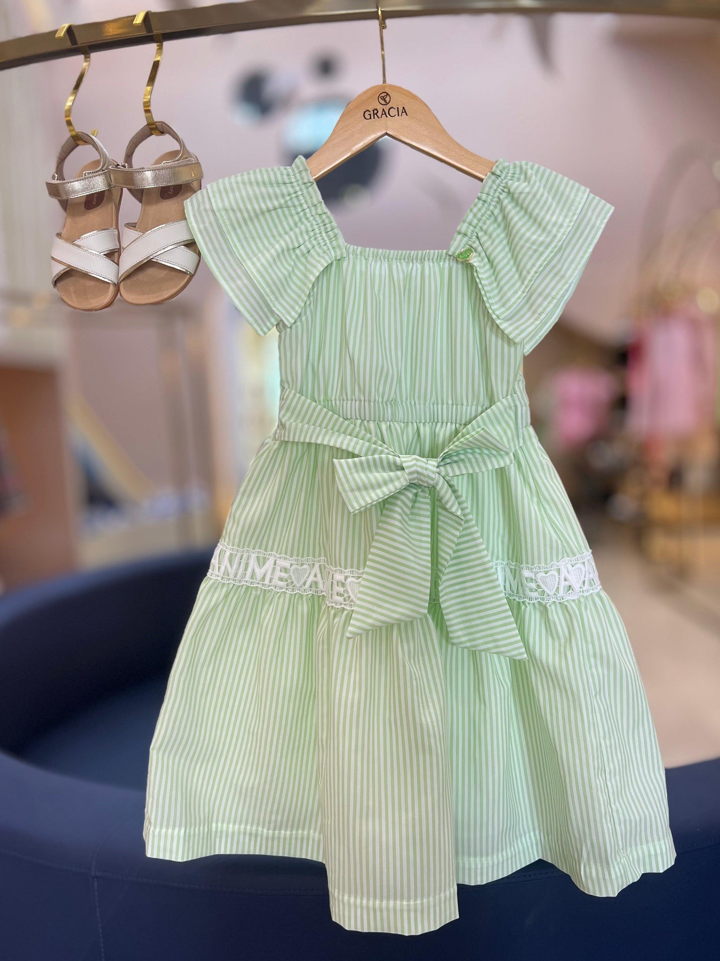 Vestido listrado com renda Animê - Gracia