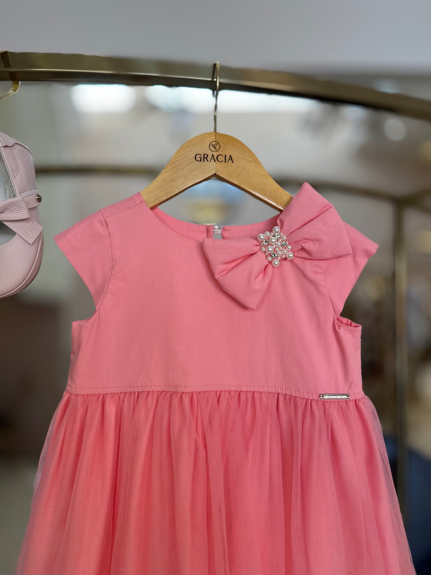 Vestido Infantil Tule Laço Puffer Bordado - Pituchinhus