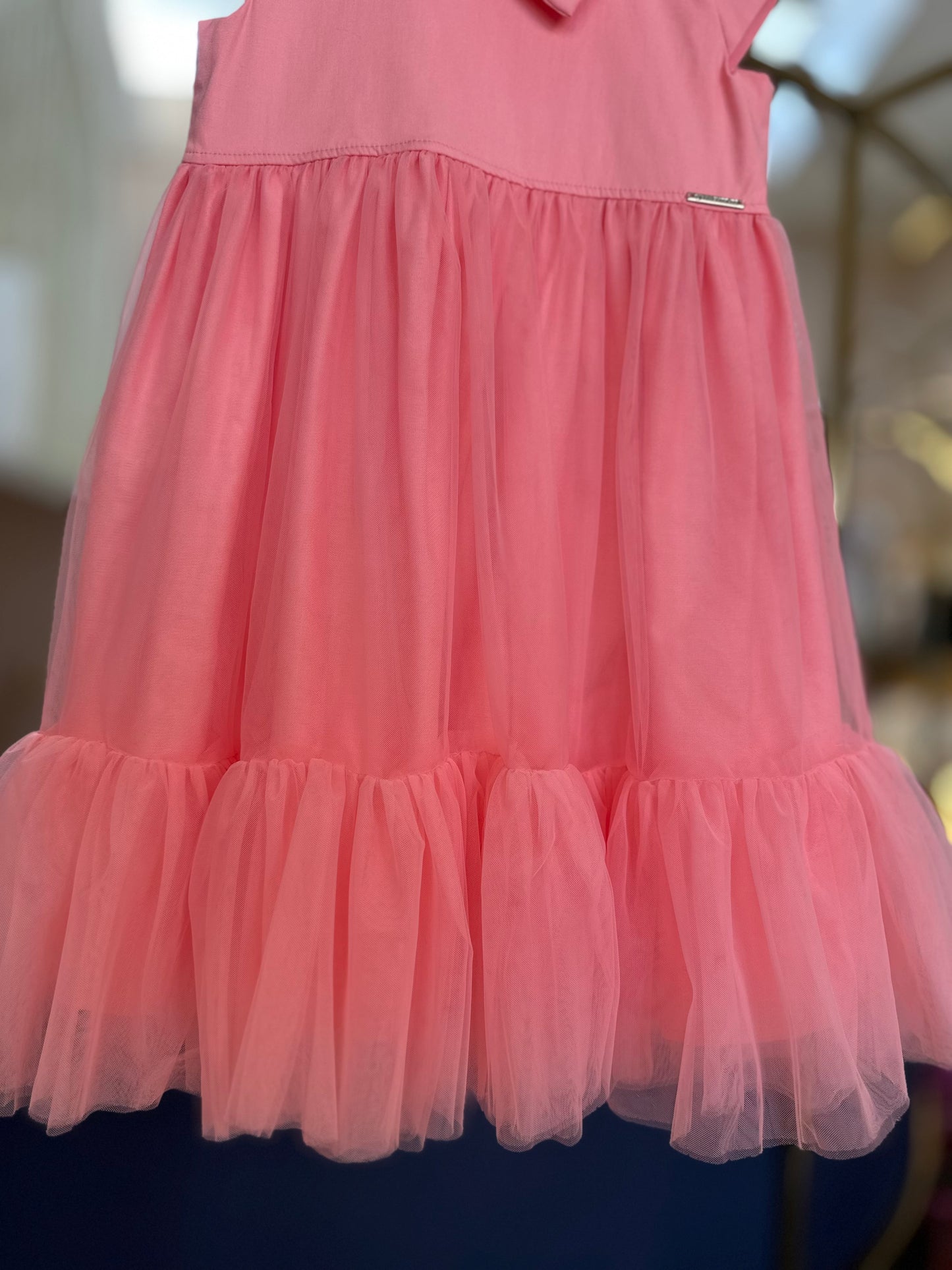 Vestido Infantil Tule Laço Puffer Bordado - Pituchinhus