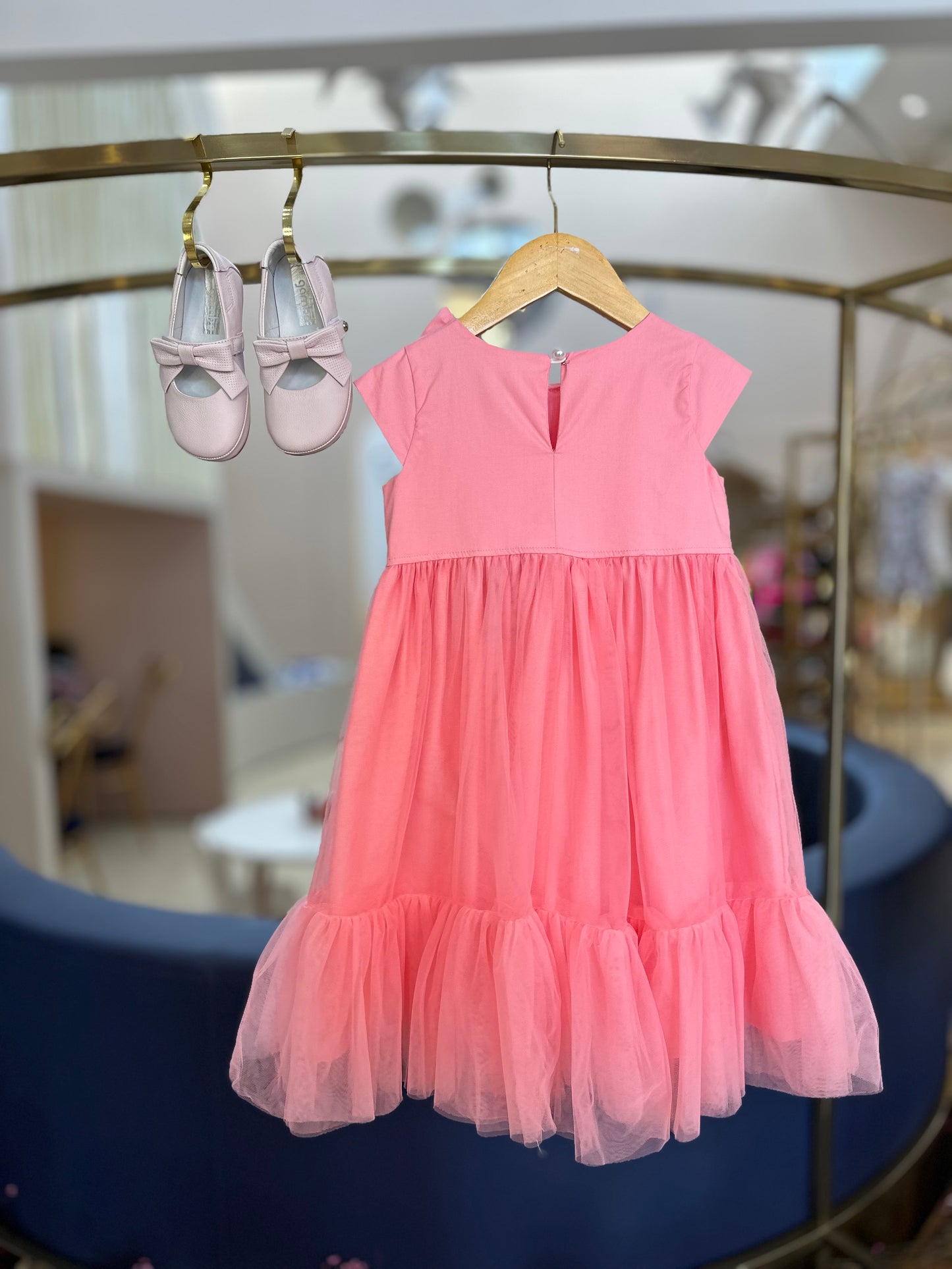 Vestido Infantil Tule Laço Puffer Bordado - Pituchinhus