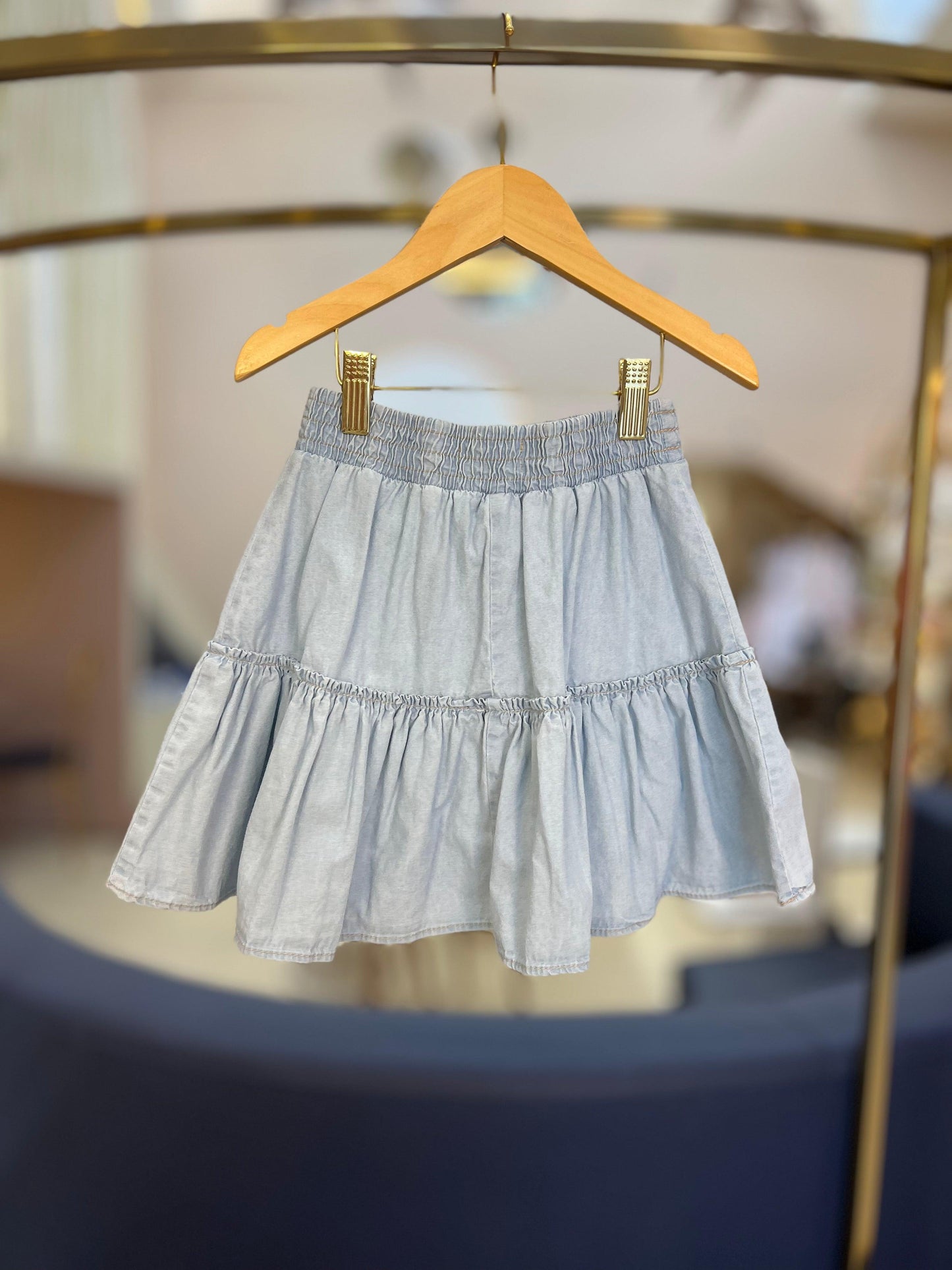 Saia Jeans Babado Guipir Bordado Couture - Pituchinhus - Gracia
