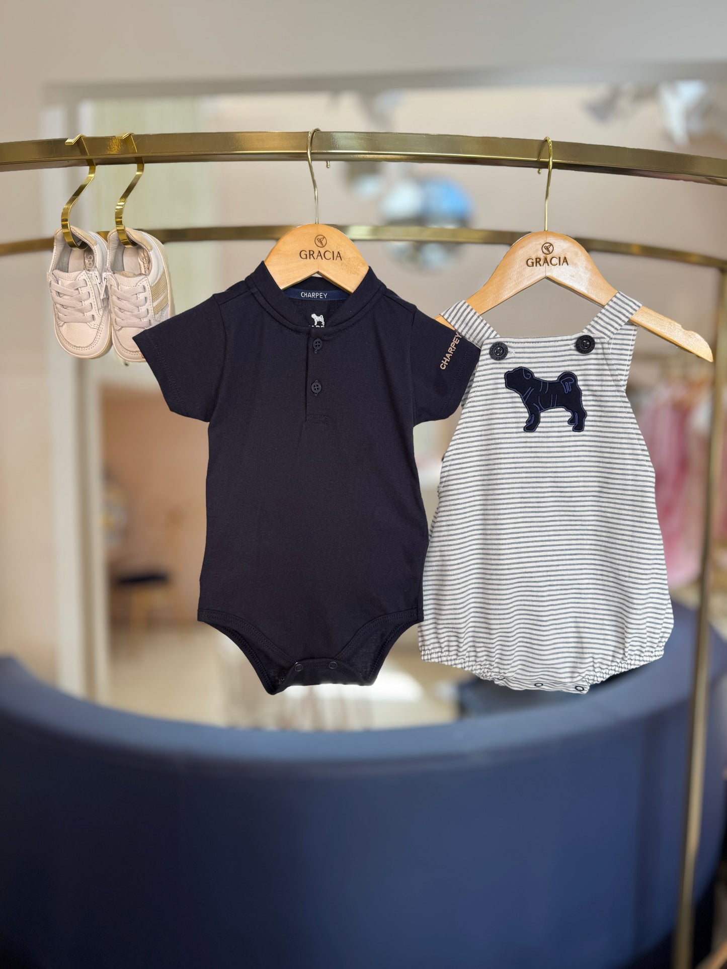Conjunto Bebê Body Camisa com Macacão Marinho - Charpey