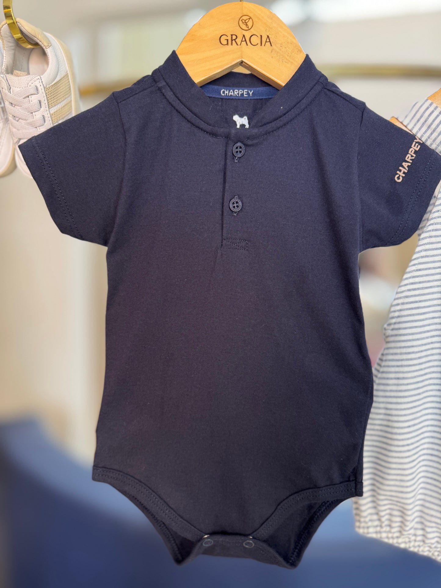 Conjunto Bebê Body Camisa com Macacão Marinho - Charpey