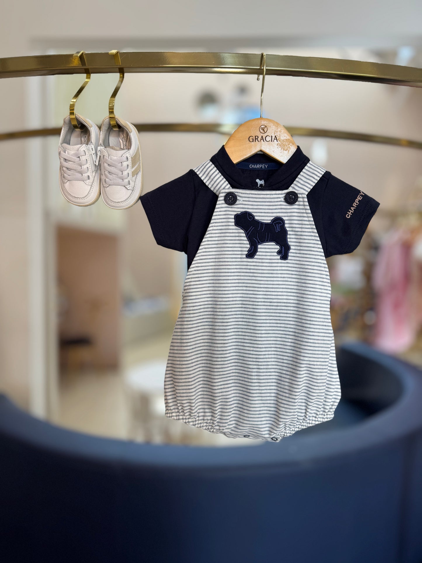 Conjunto Bebê Body Camisa com Macacão Marinho - Charpey