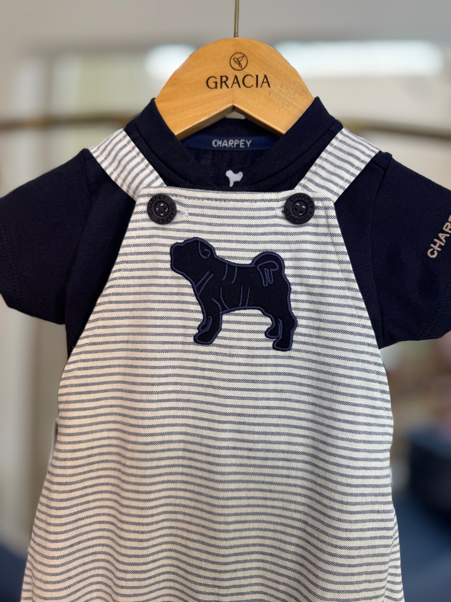 Conjunto Bebê Body Camisa com Macacão Marinho - Charpey