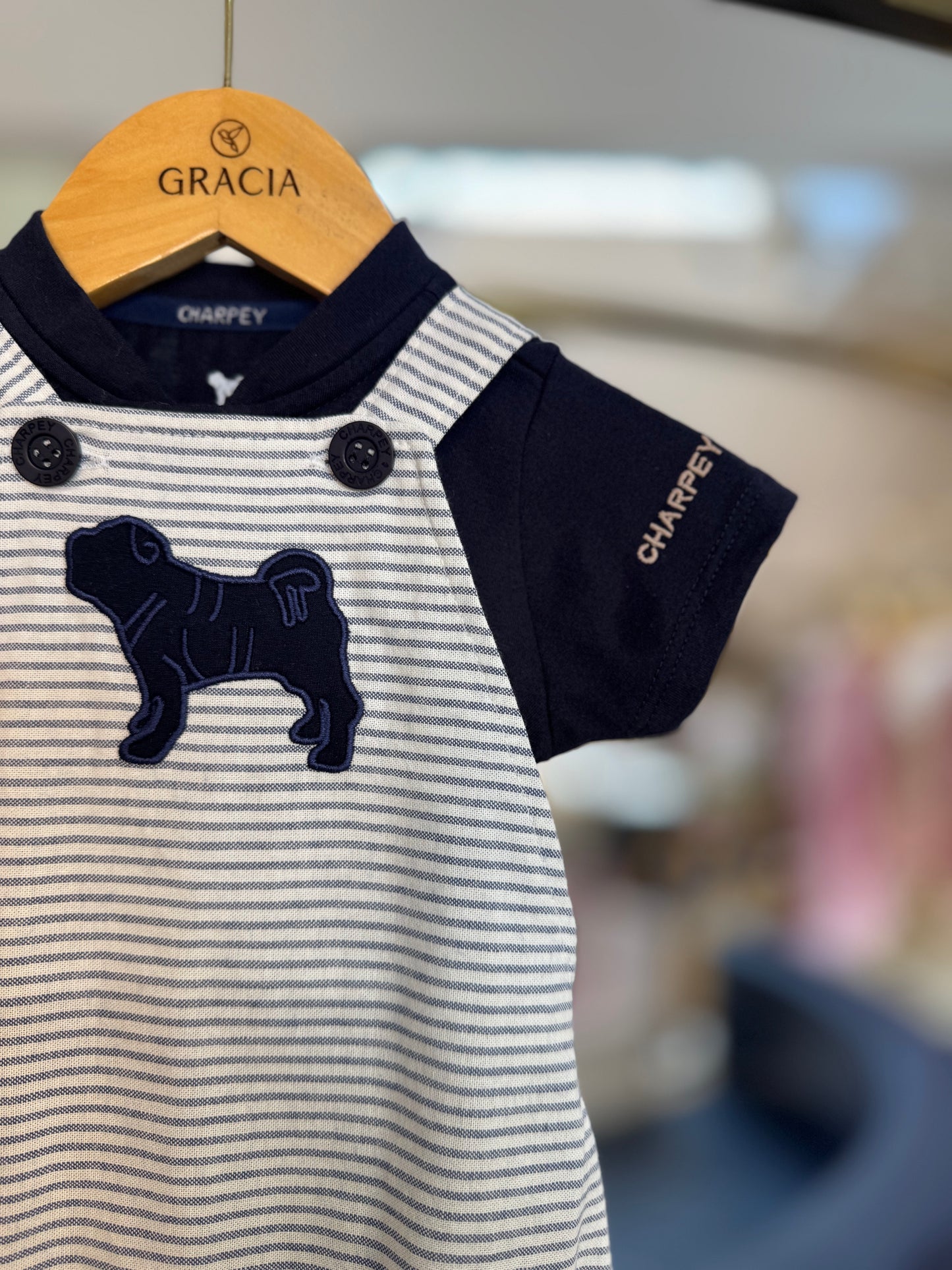 Conjunto Bebê Body Camisa com Macacão Marinho - Charpey