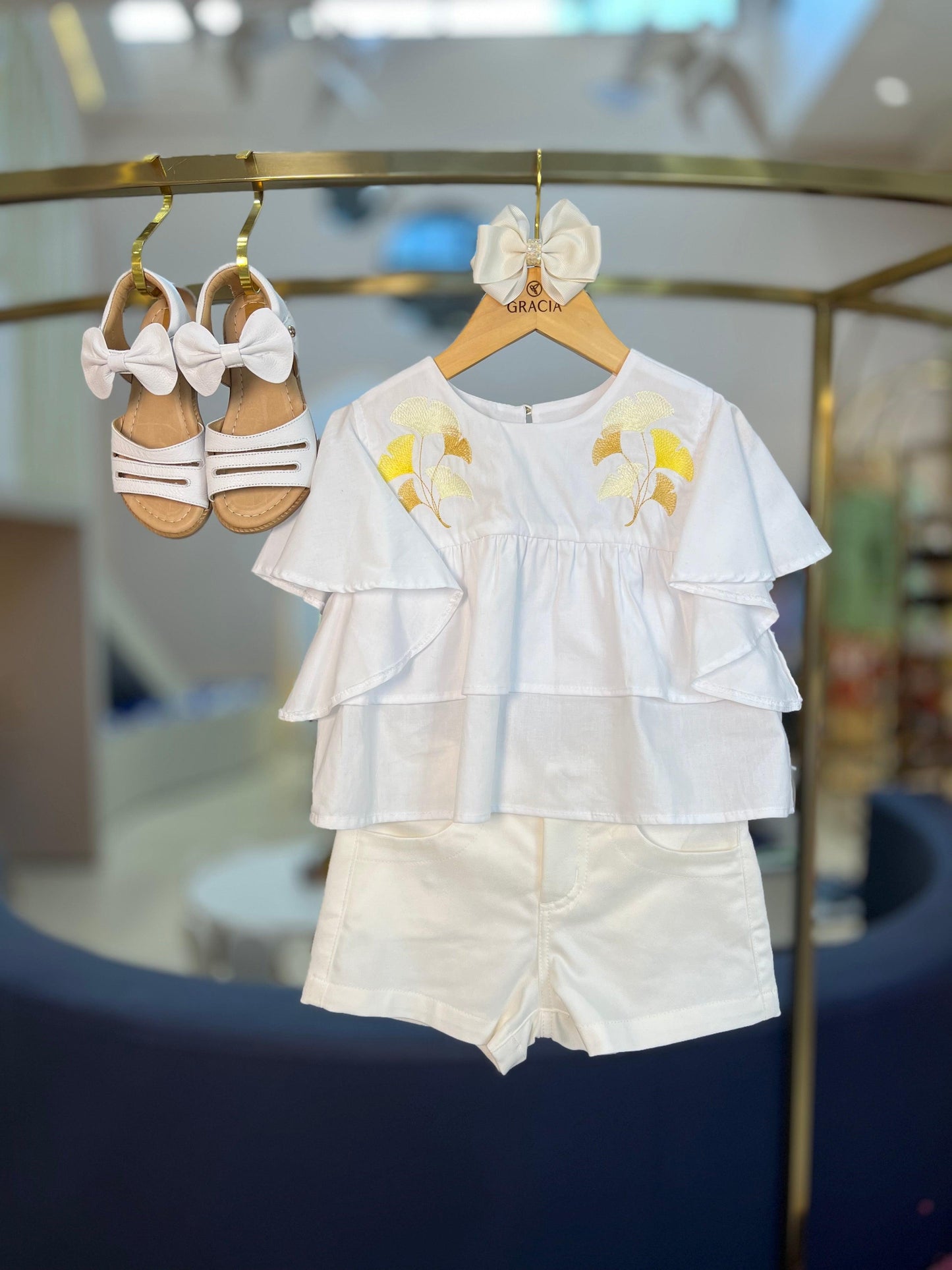 Shorts Satin Passantes Off White - 1+1 - Gracia