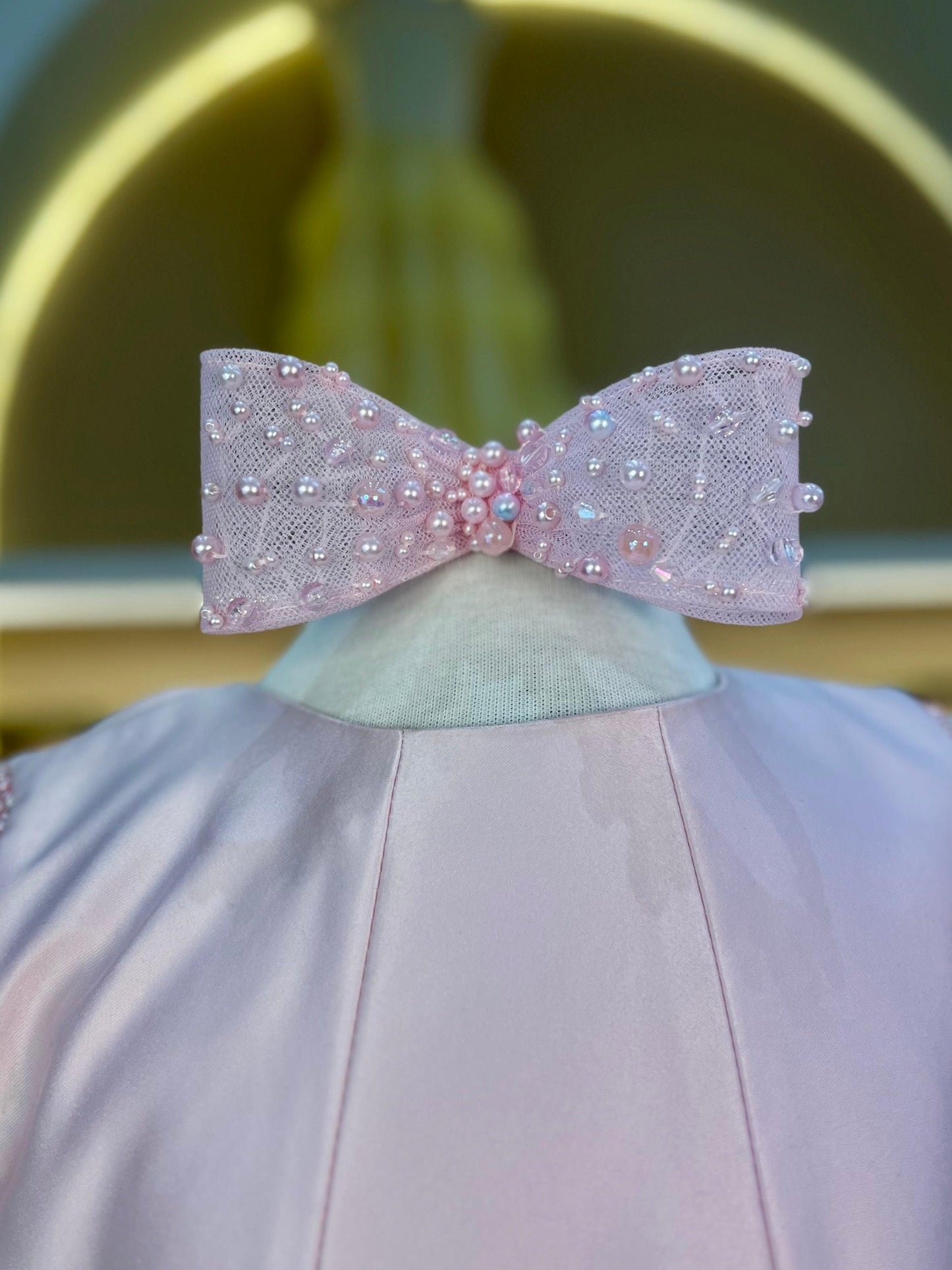 Laço Bordado Pérolas e Cristais Rosa - Mio Bebê - Gracia