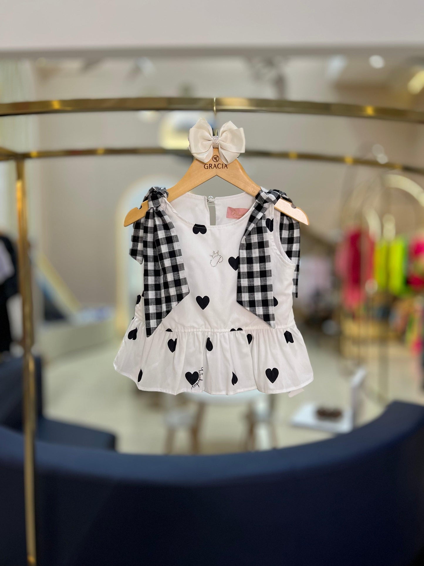 Blusa com Laço Corações & Xadrez Pituchinhus - Gracia