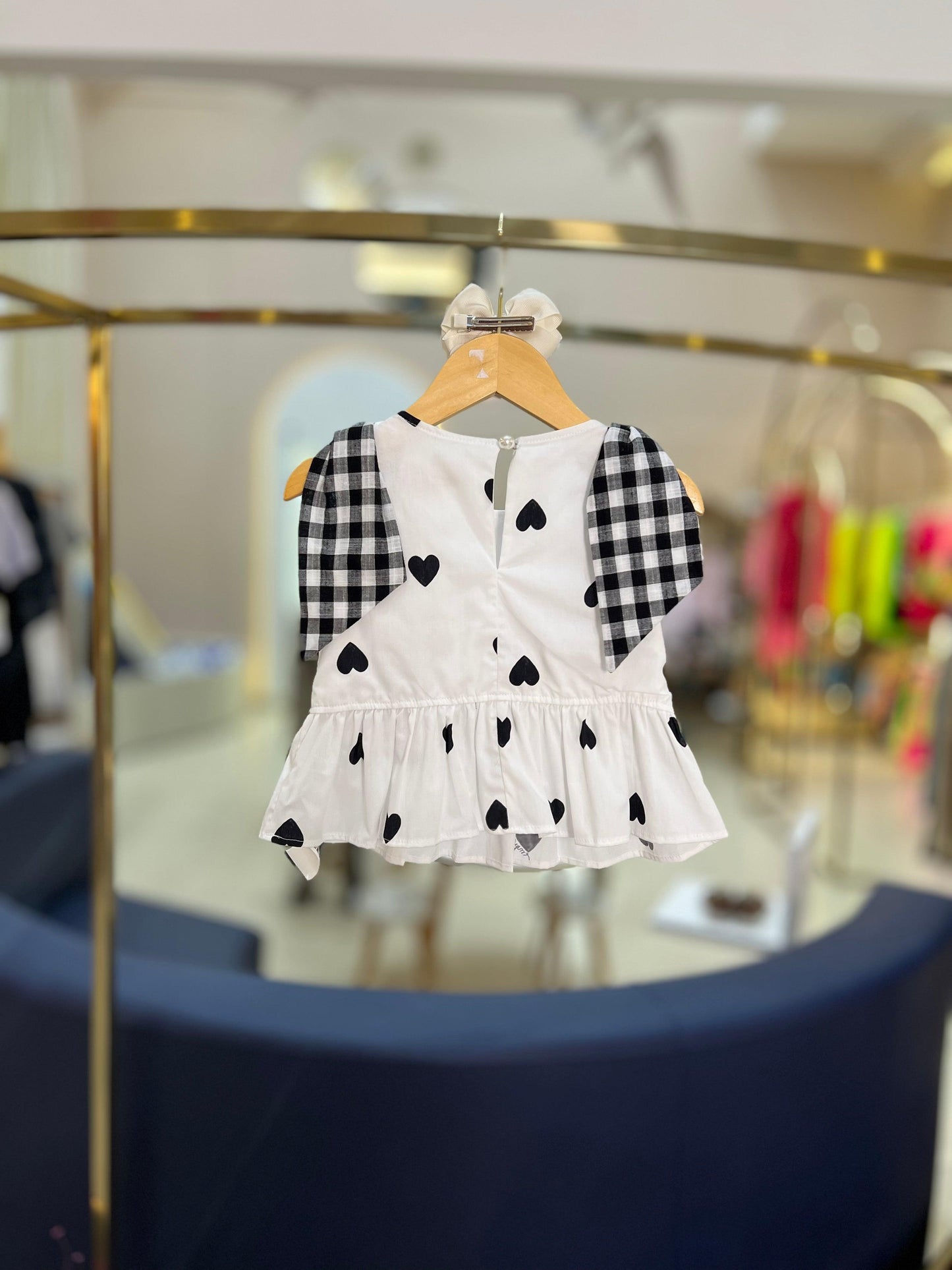 Blusa com Laço Corações & Xadrez Pituchinhus - Gracia