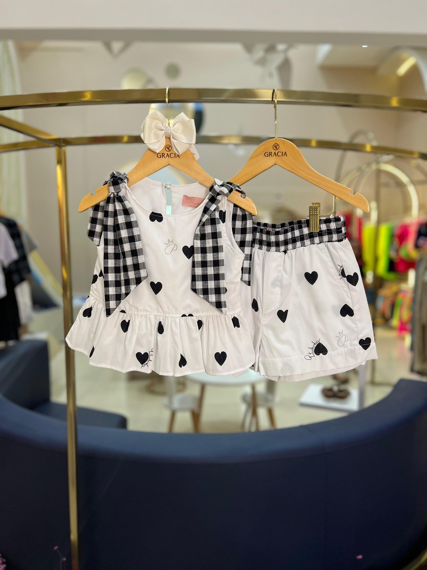 Blusa com Laço Corações & Xadrez Pituchinhus - Gracia