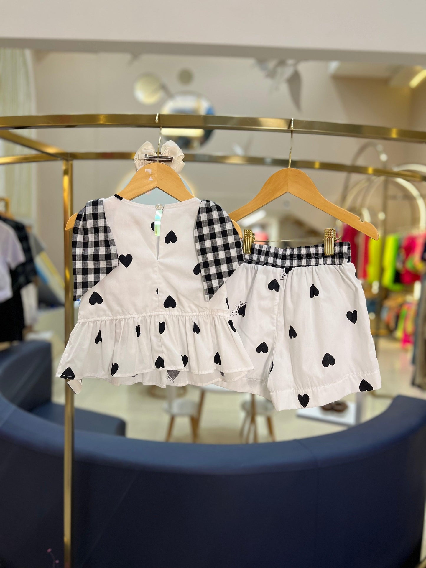 Blusa com Laço Corações & Xadrez Pituchinhus - Gracia