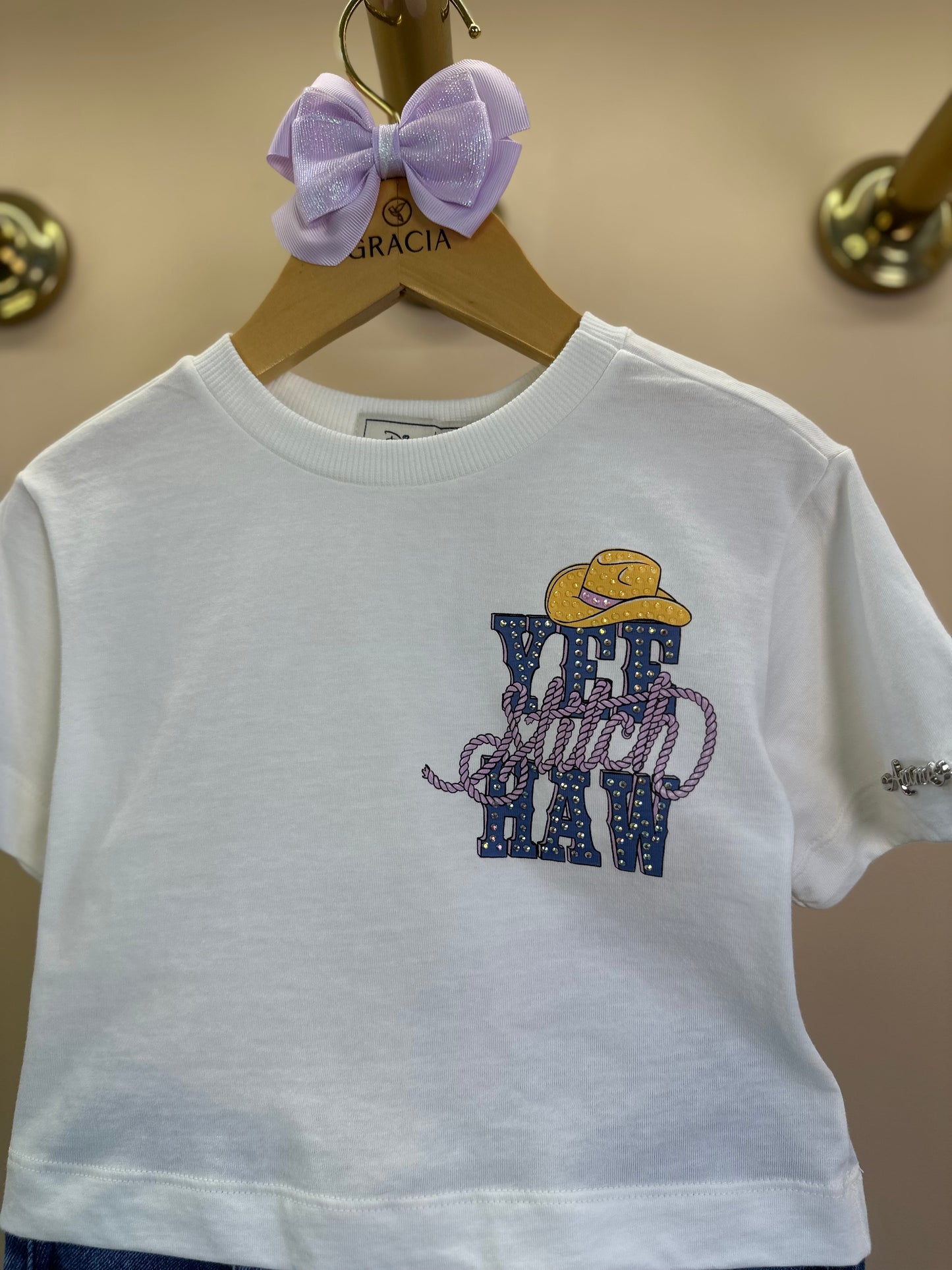 Conjunto Infantil Blusa Stitch Howdy e Shorts Jeans Pingente - Animê