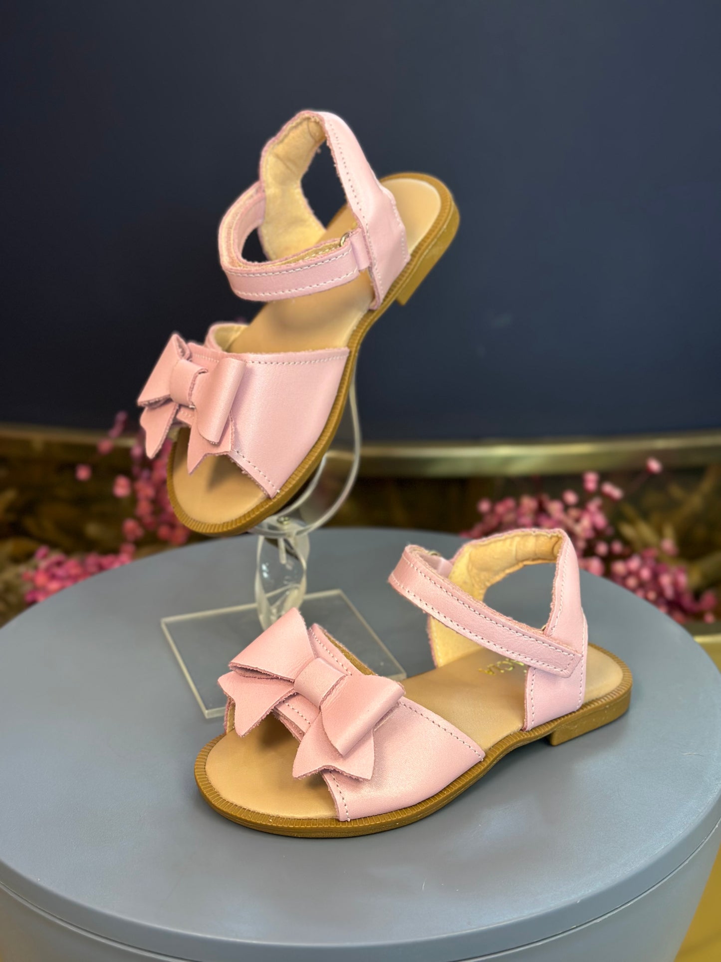 Sandália Infantil Manu Laço Velcro Rosa Perolado - Gracia
