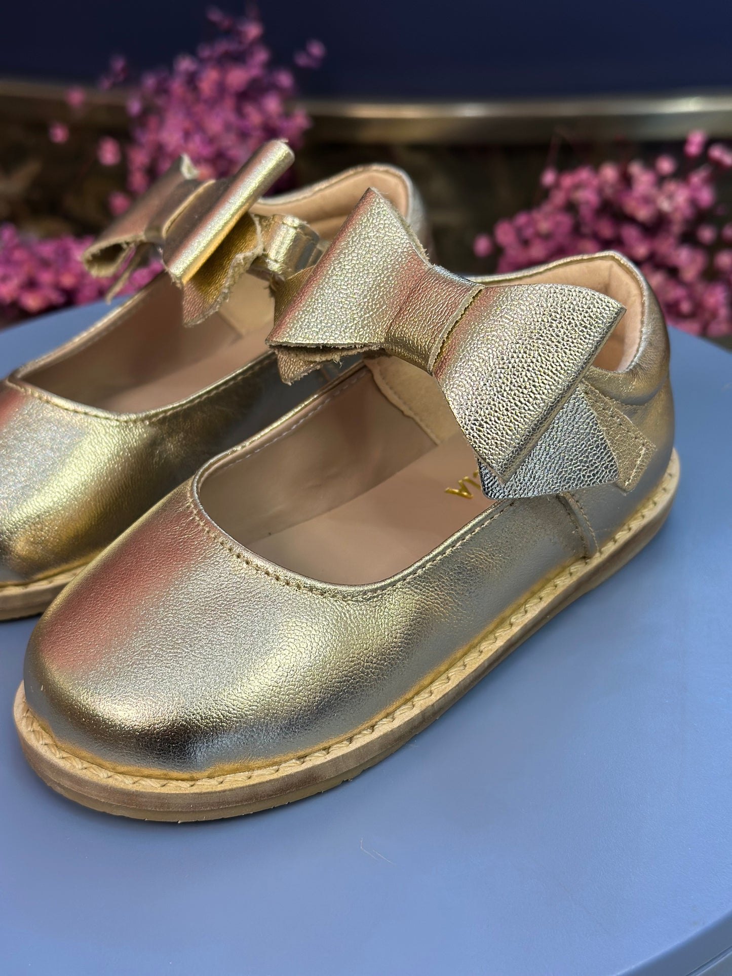 Sapatilha Infantil Mariah Retrô Laço Removível Dourado - Gracia
