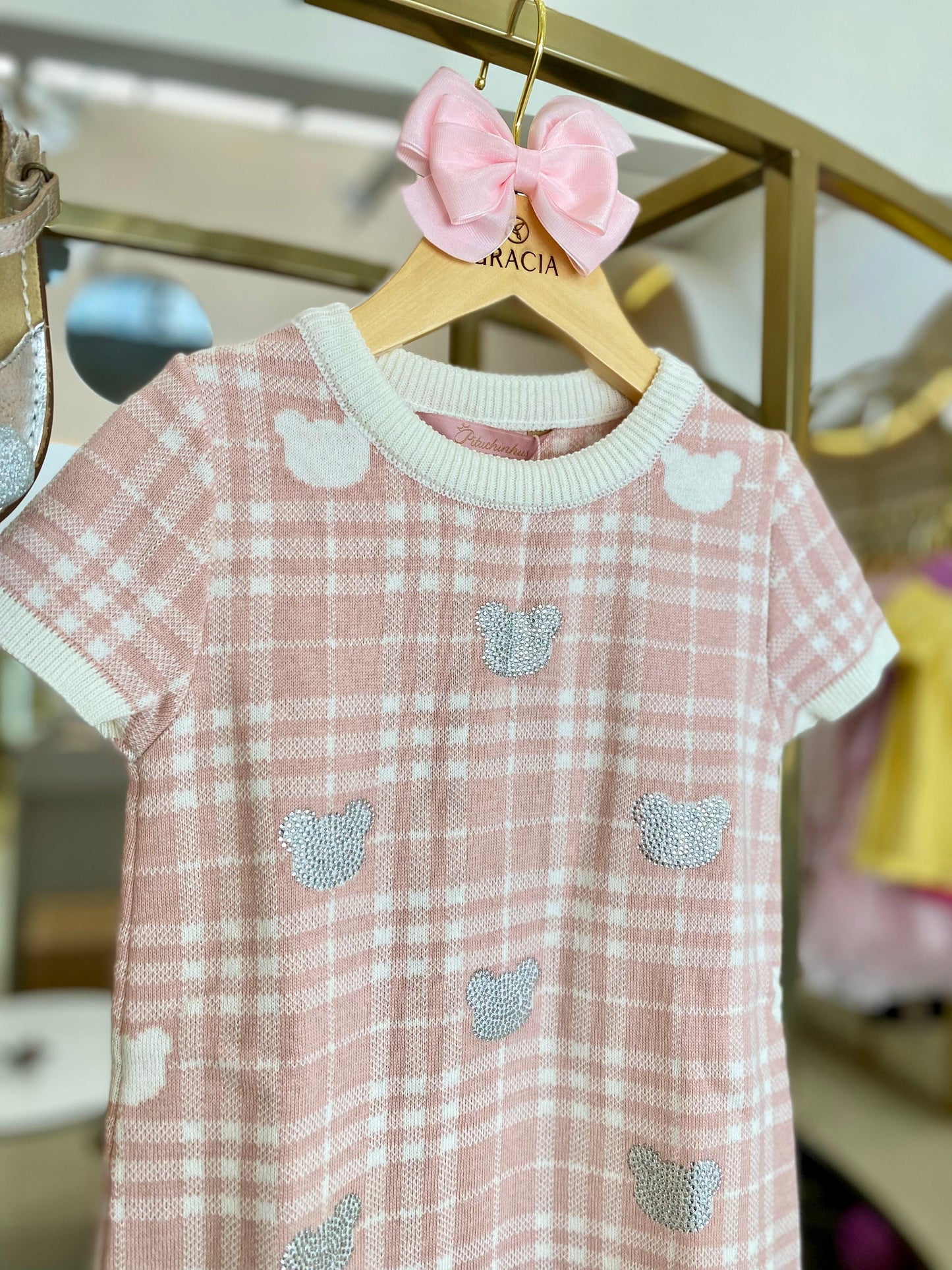 Vestido Tricot Xadrez Ursinhas Cristal Pituchinhus - Gracia
