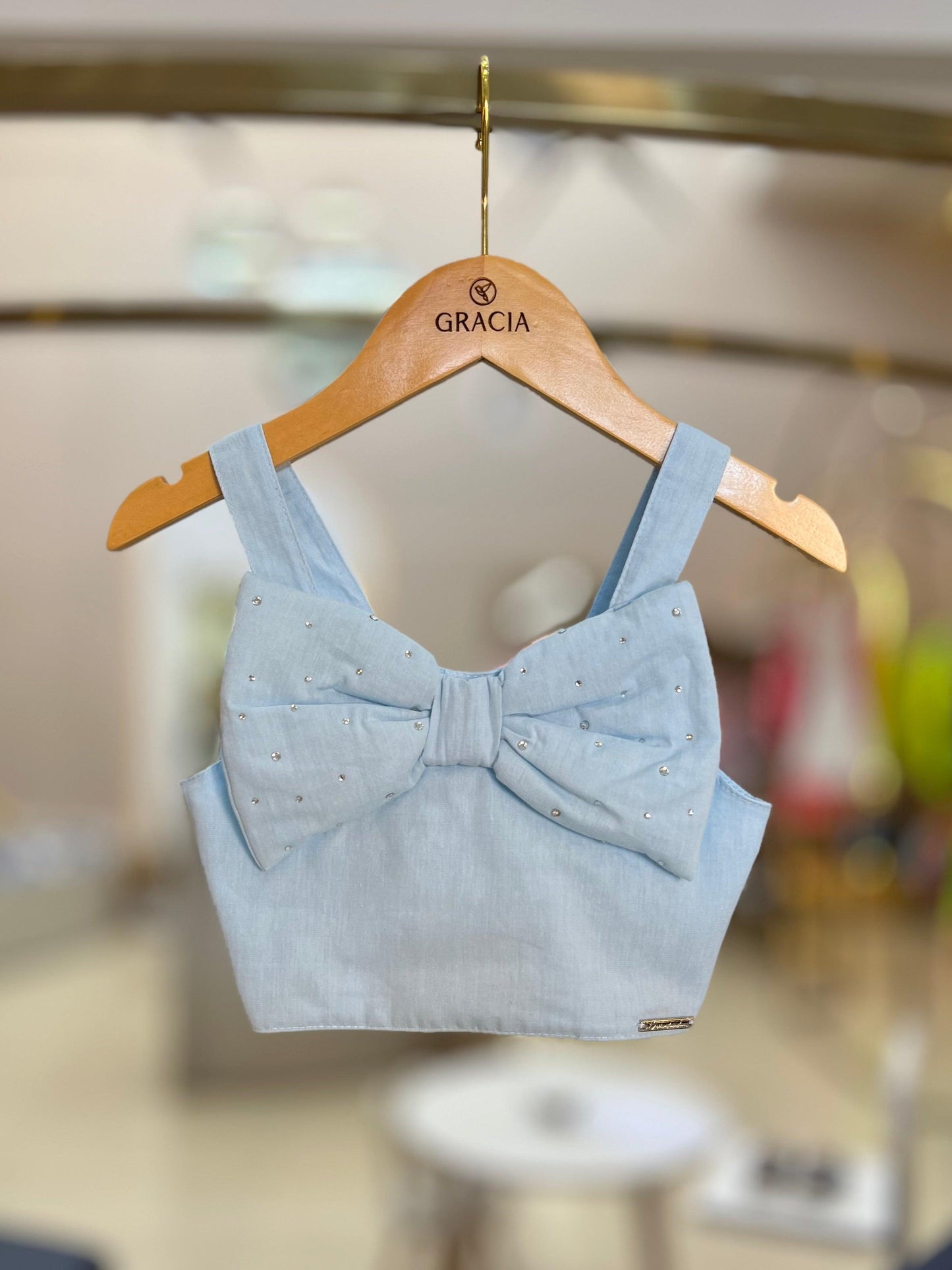 Blusa Cropped Maxi Laço Azul - Pituchinhus - Gracia