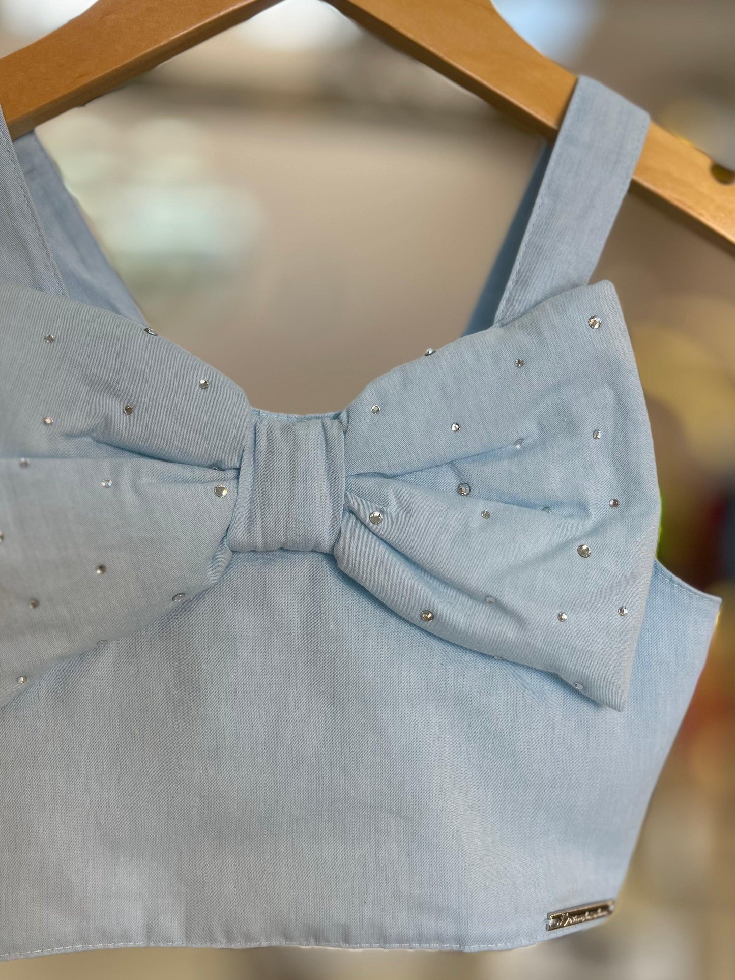 Blusa Cropped Maxi Laço Azul - Pituchinhus - Gracia