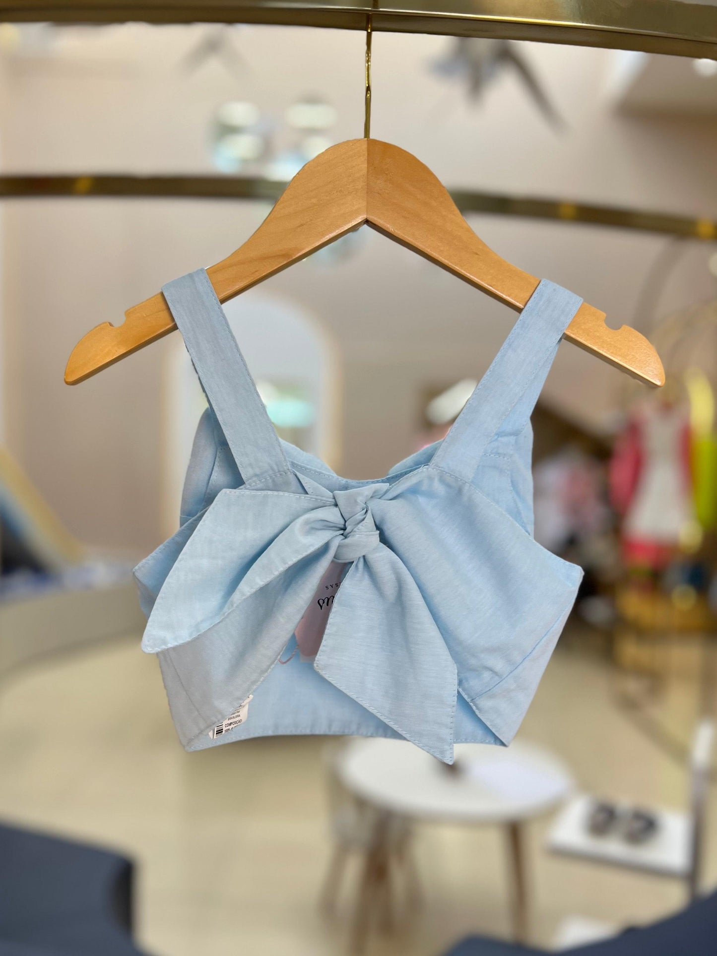 Blusa Cropped Maxi Laço Azul - Pituchinhus - Gracia