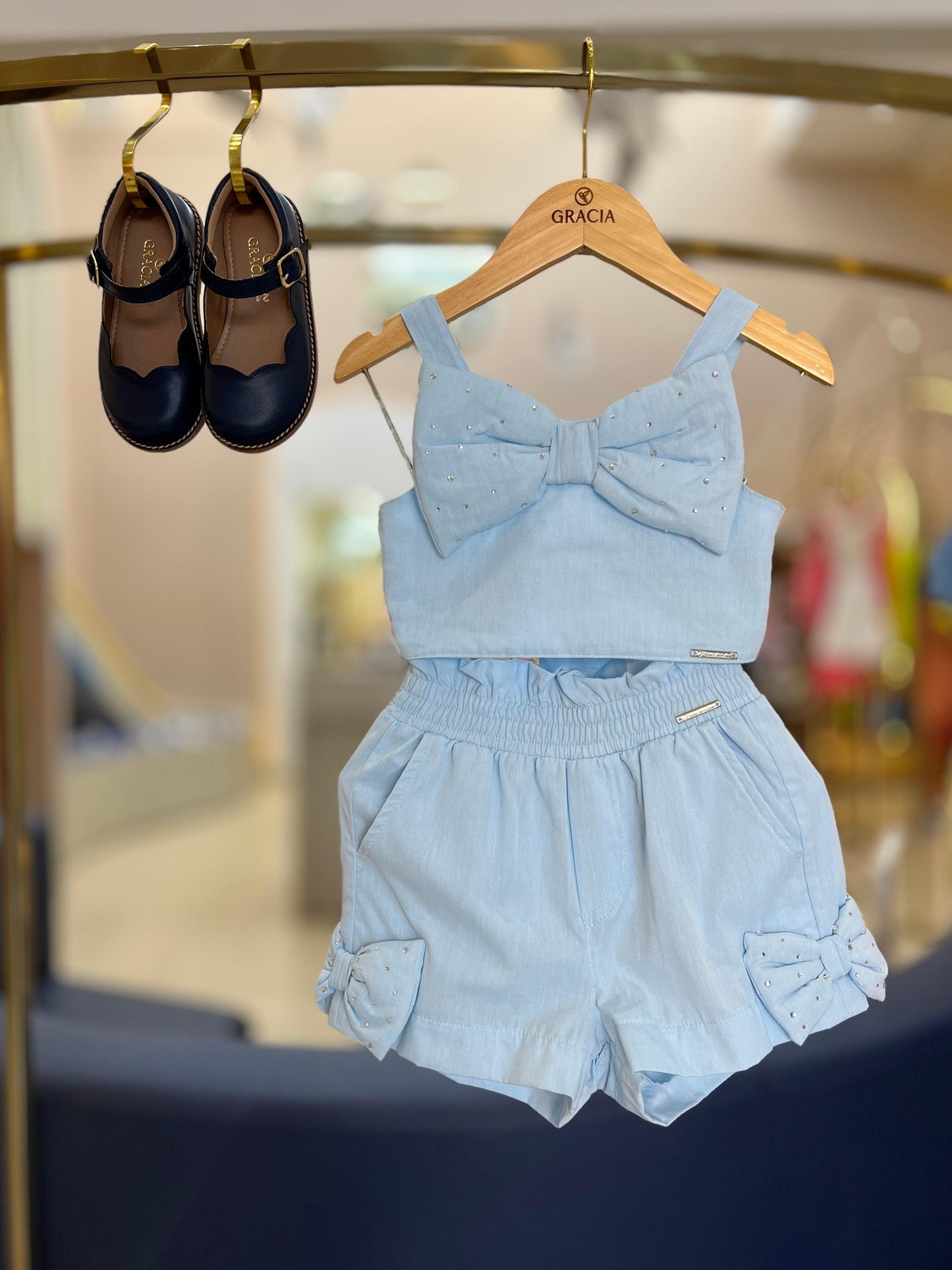 Blusa Cropped Maxi Laço Azul - Pituchinhus - Gracia