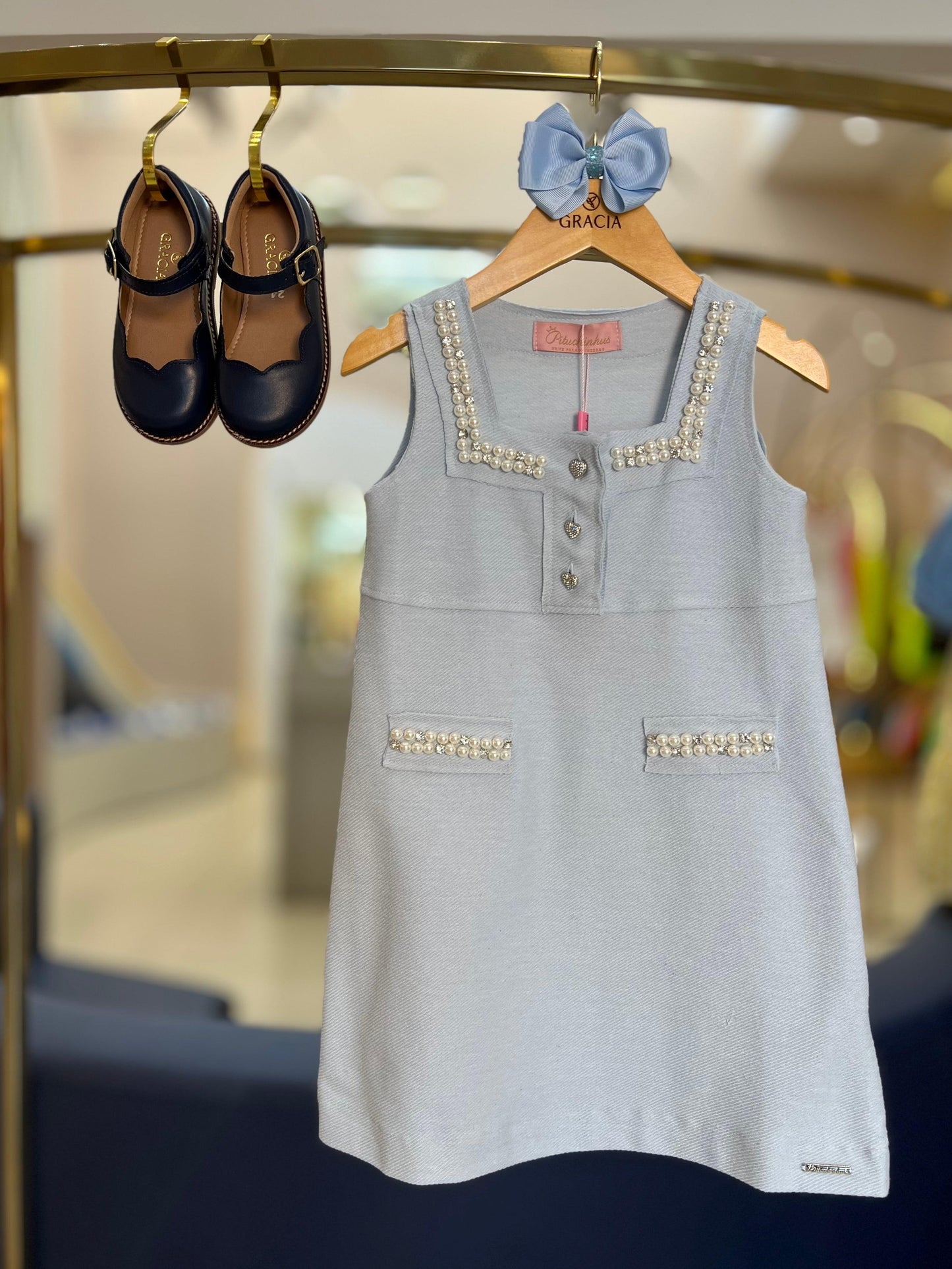 Vestido Bordados & Jóias Azul - Pituchinhus - Gracia
