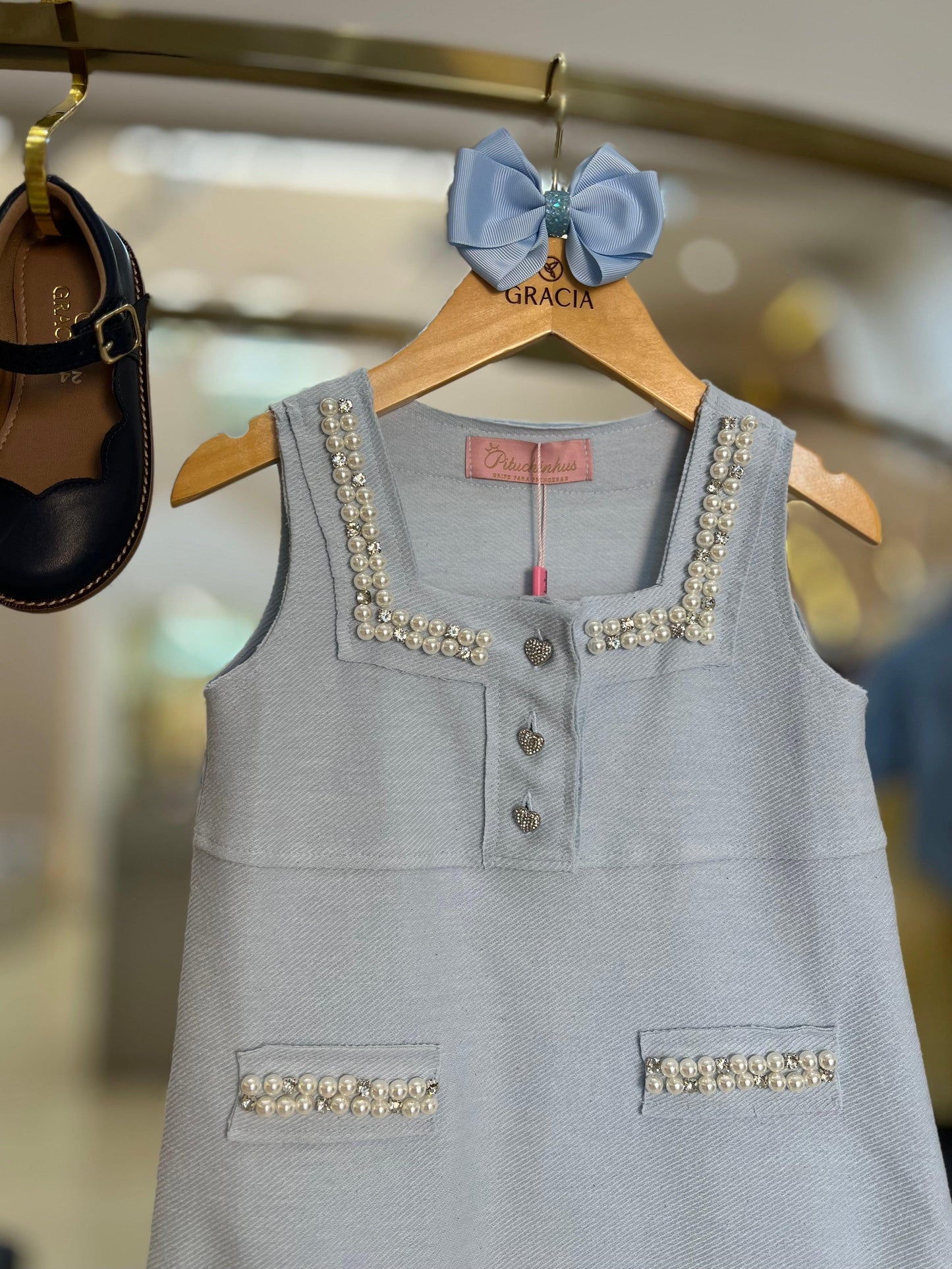 Vestido Bordados & Jóias Azul - Pituchinhus - Gracia