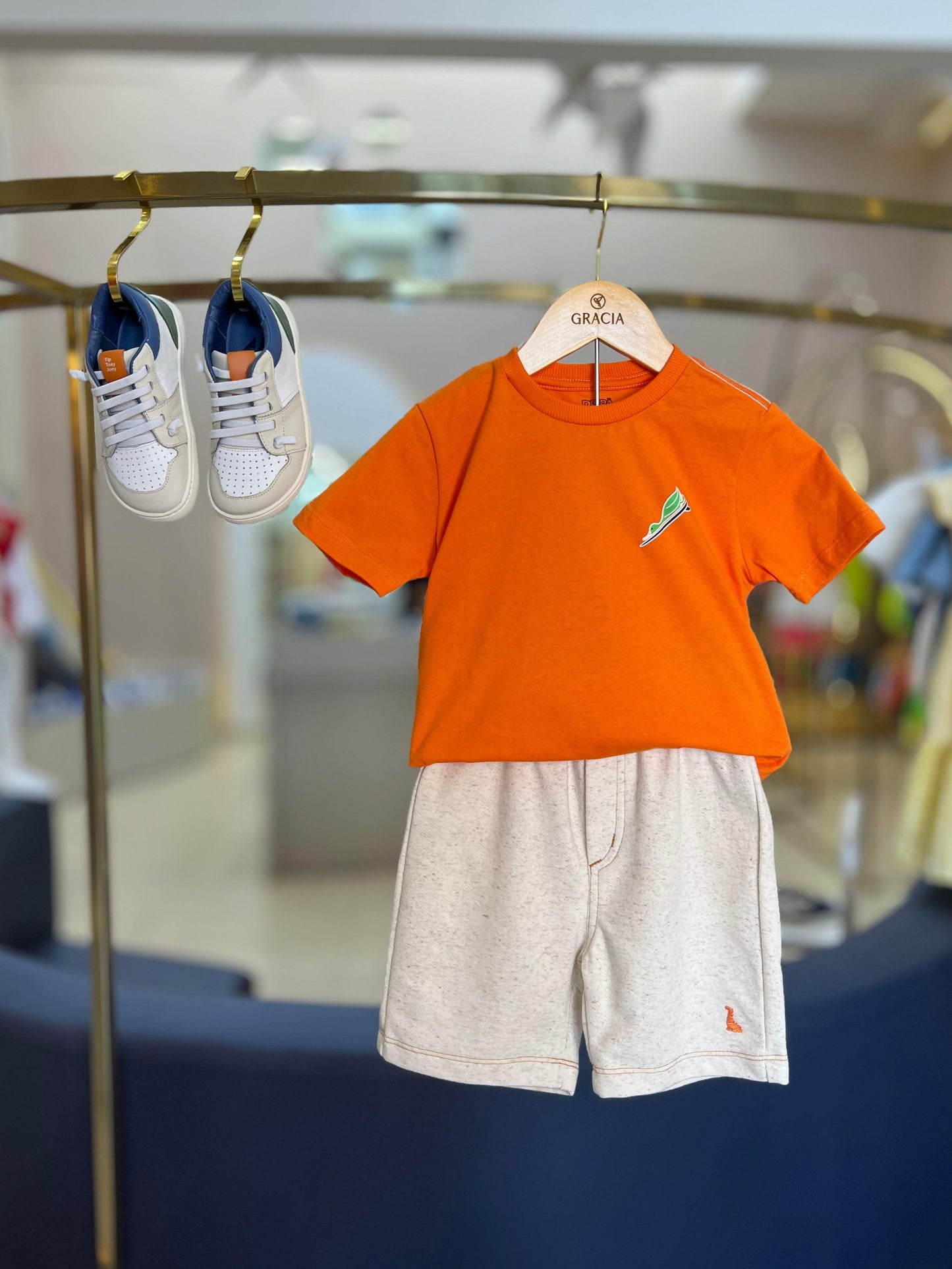 Conjunto Tshirt Laranja e Bermuda de Moletom - Beabá - Gracia