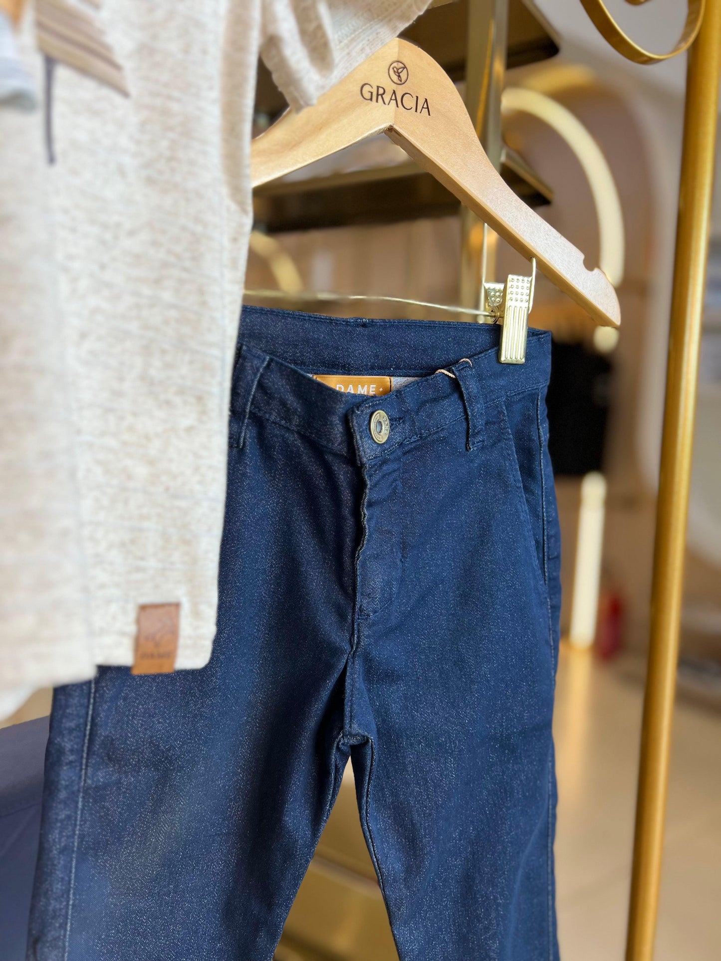 Calça social skinny de sarja marinho - Dame - Gracia
