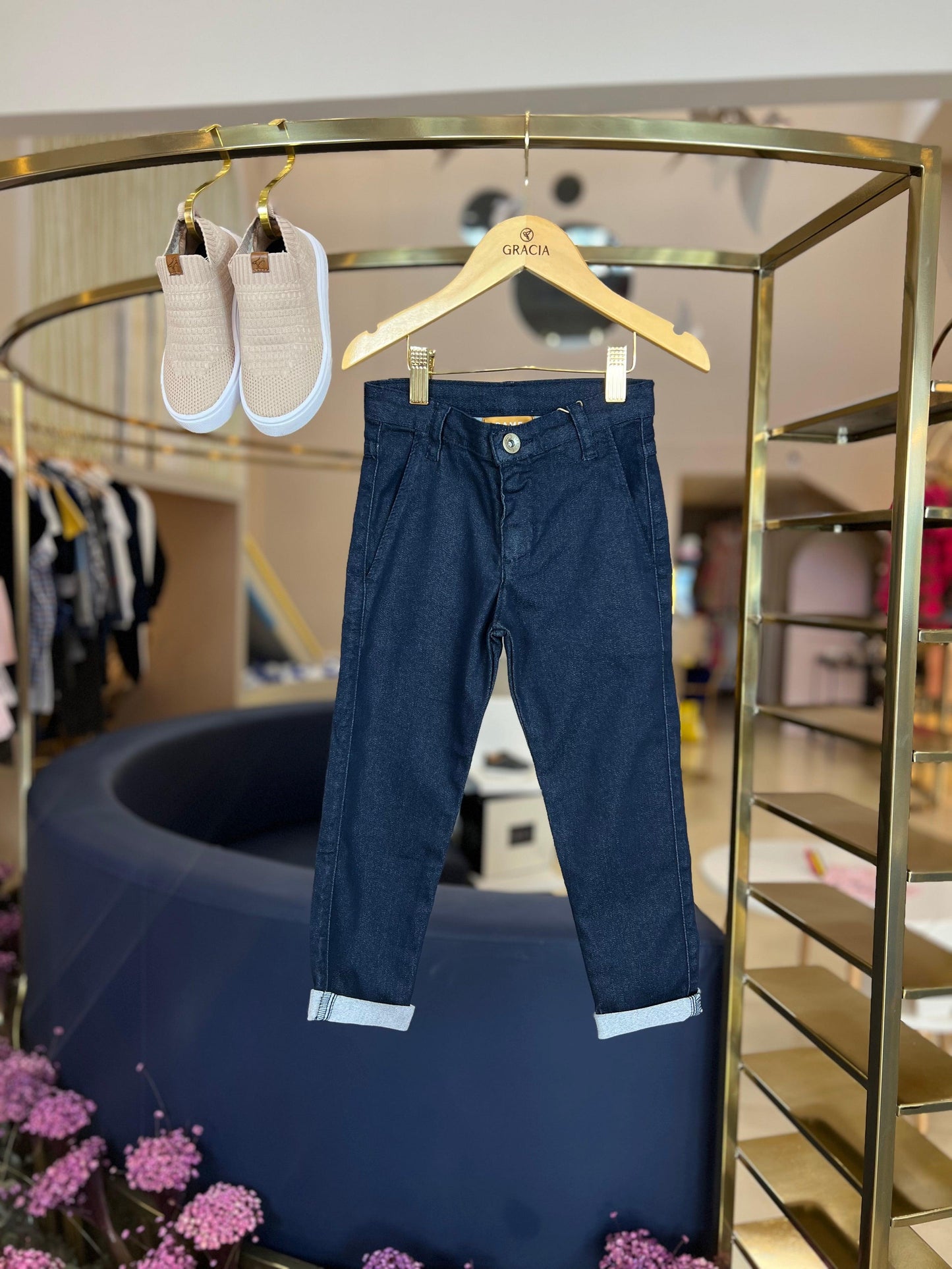 Calça social skinny de sarja marinho - Dame - Gracia